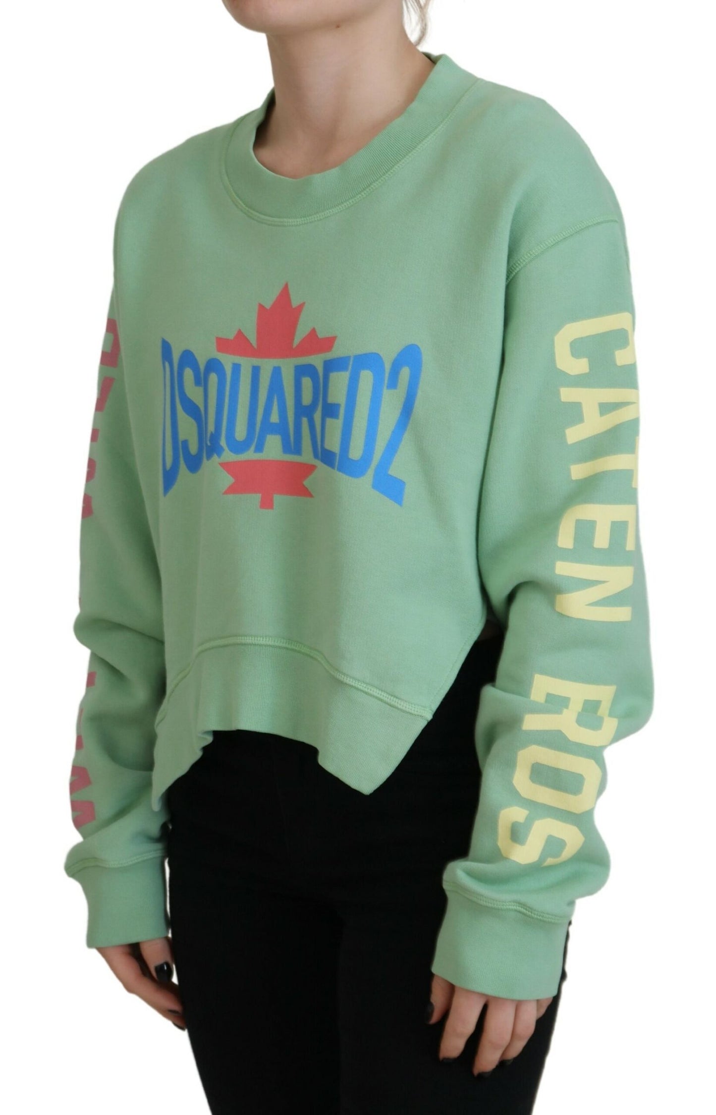 Dsquared² Green Logo Printed Crew Neck Long Sleeve Sweater IT38 | XS