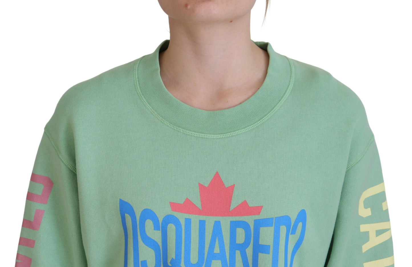 Dsquared² Green Logo Printed Crew Neck Long Sleeve Sweater IT38 | XS