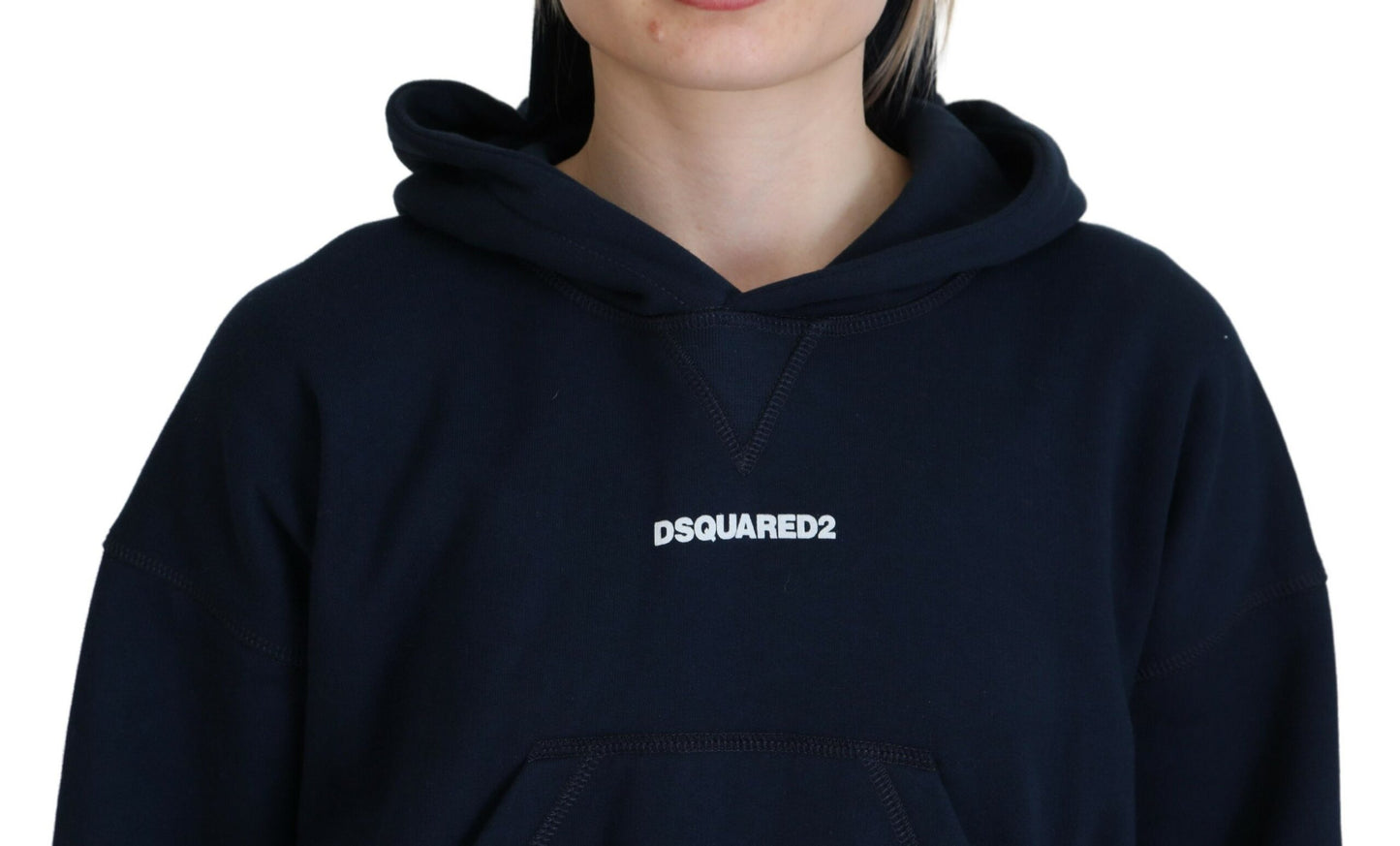 Dsquared² Blue Logo Print Hooded Cap Long Sleeve Sweater IT38 | XS