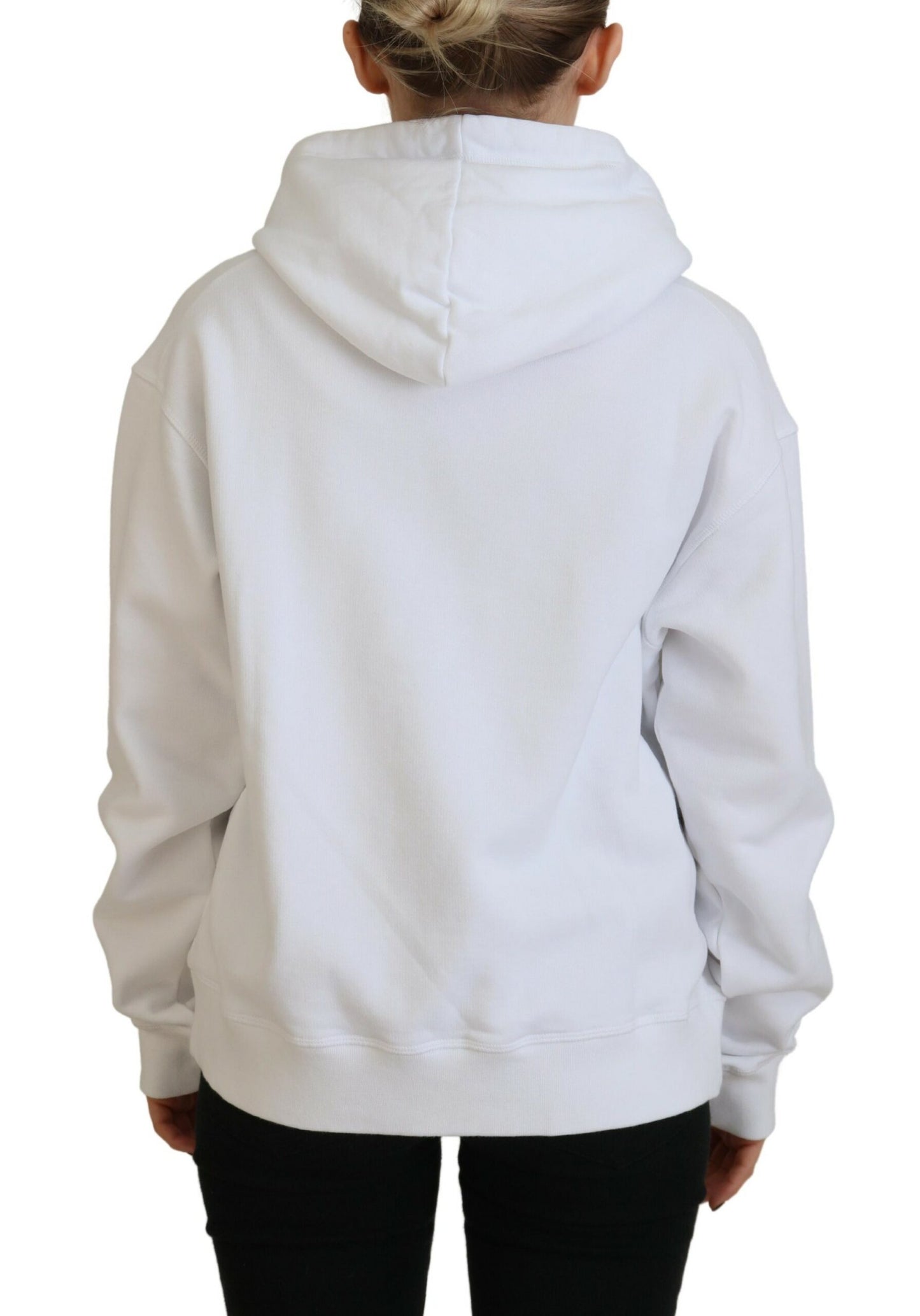 Dsquared² White Logo Patch Cotton Hoodie Sweatshirt Sweater IT38 | XS