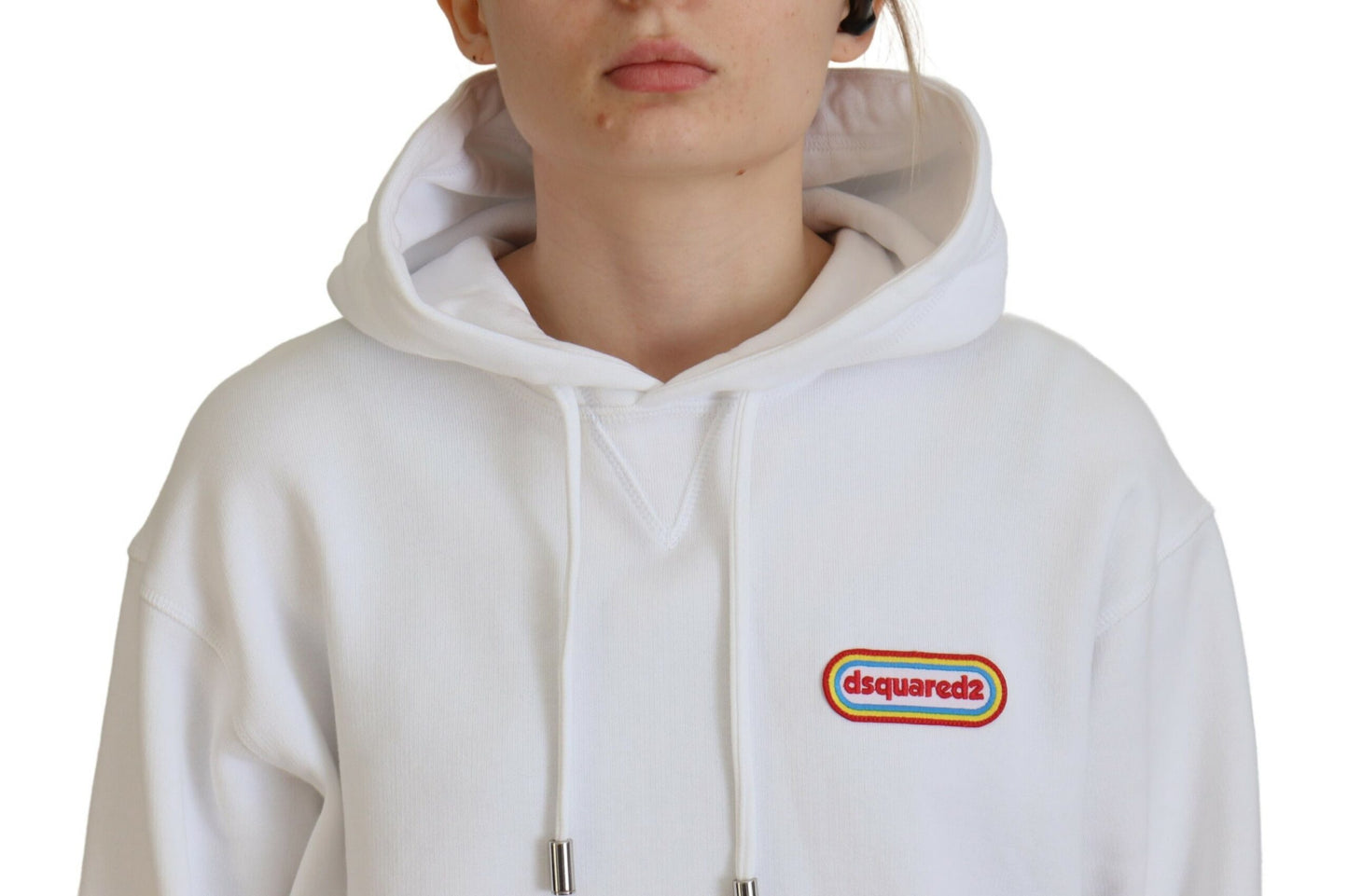 Dsquared² White Logo Patch Cotton Hoodie Sweatshirt Sweater IT38 | XS