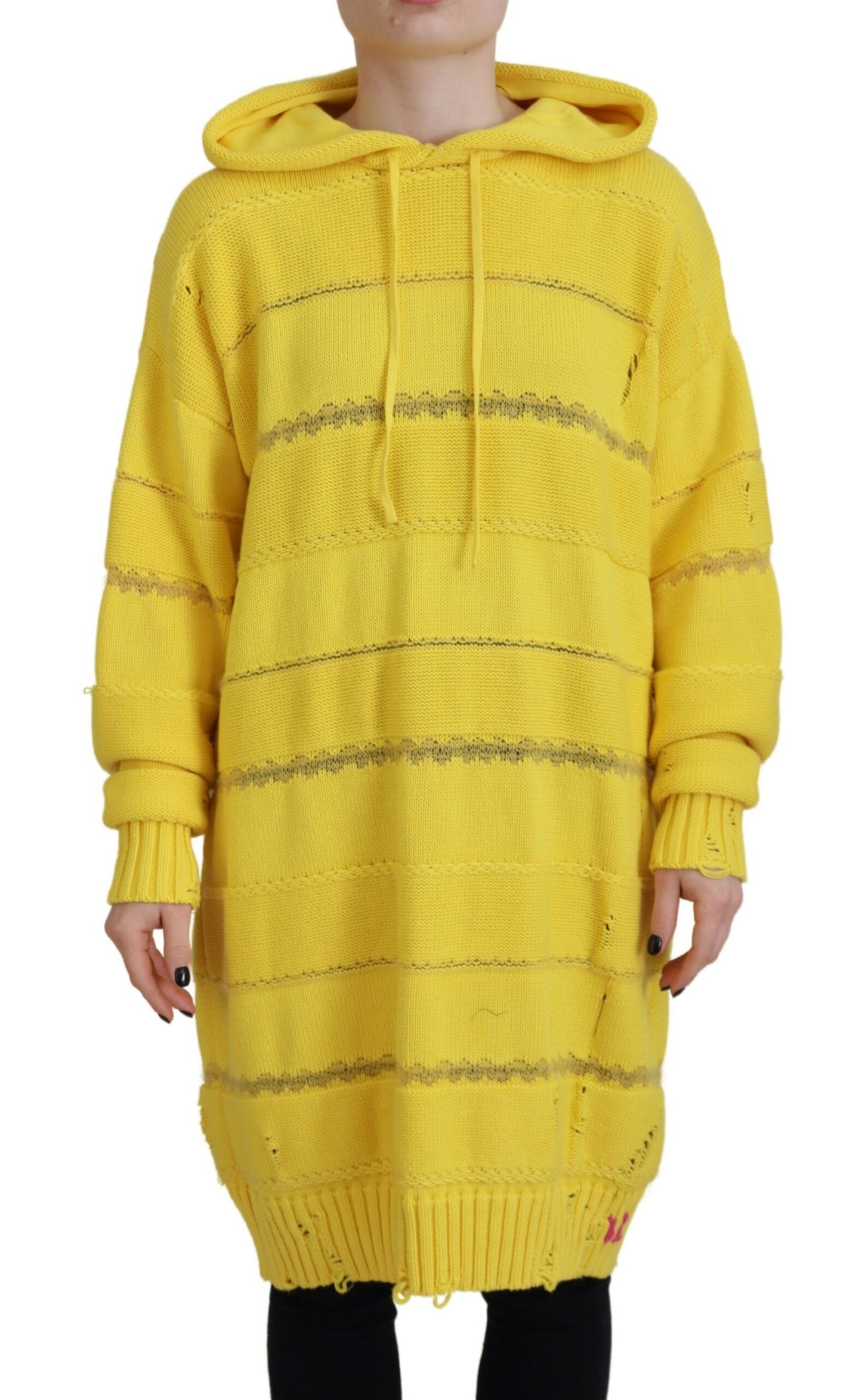 Dsquared² Yellow Cotton Knitted Hooded Pullover Sweater IT38 | XS