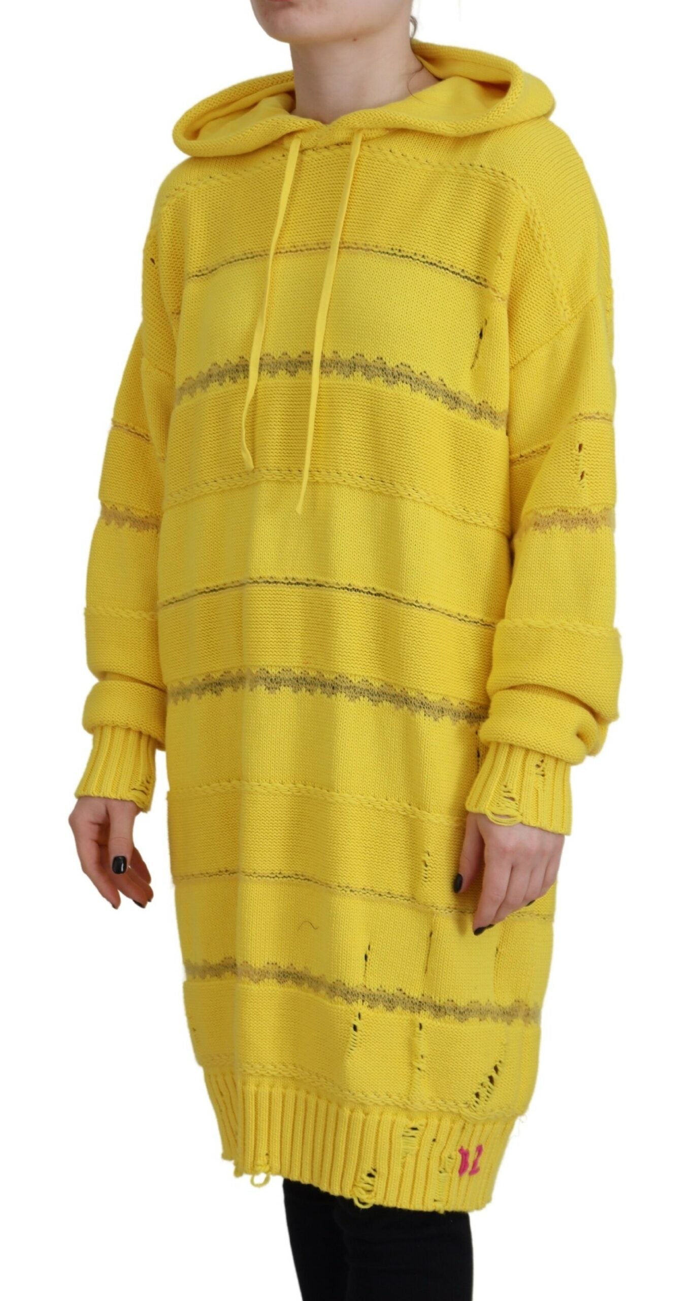 Dsquared² Yellow Cotton Knitted Hooded Pullover Sweater IT38 | XS