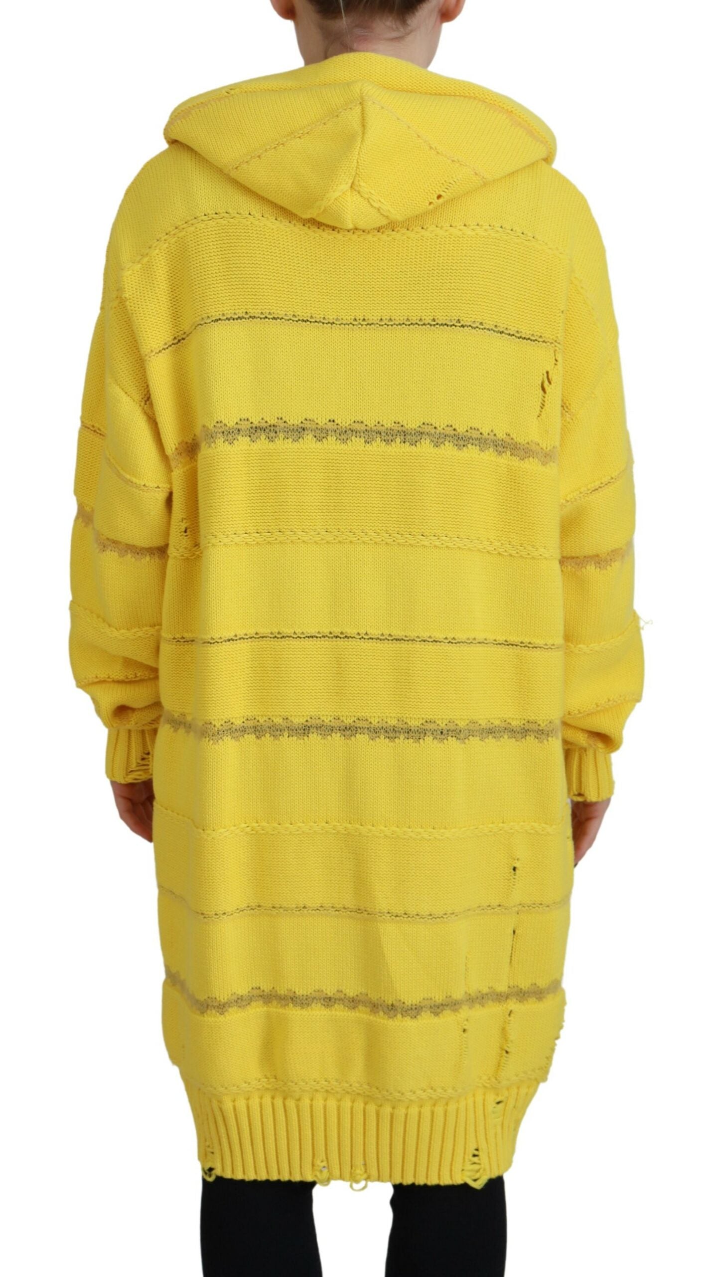 Dsquared² Yellow Cotton Knitted Hooded Pullover Sweater IT38 | XS