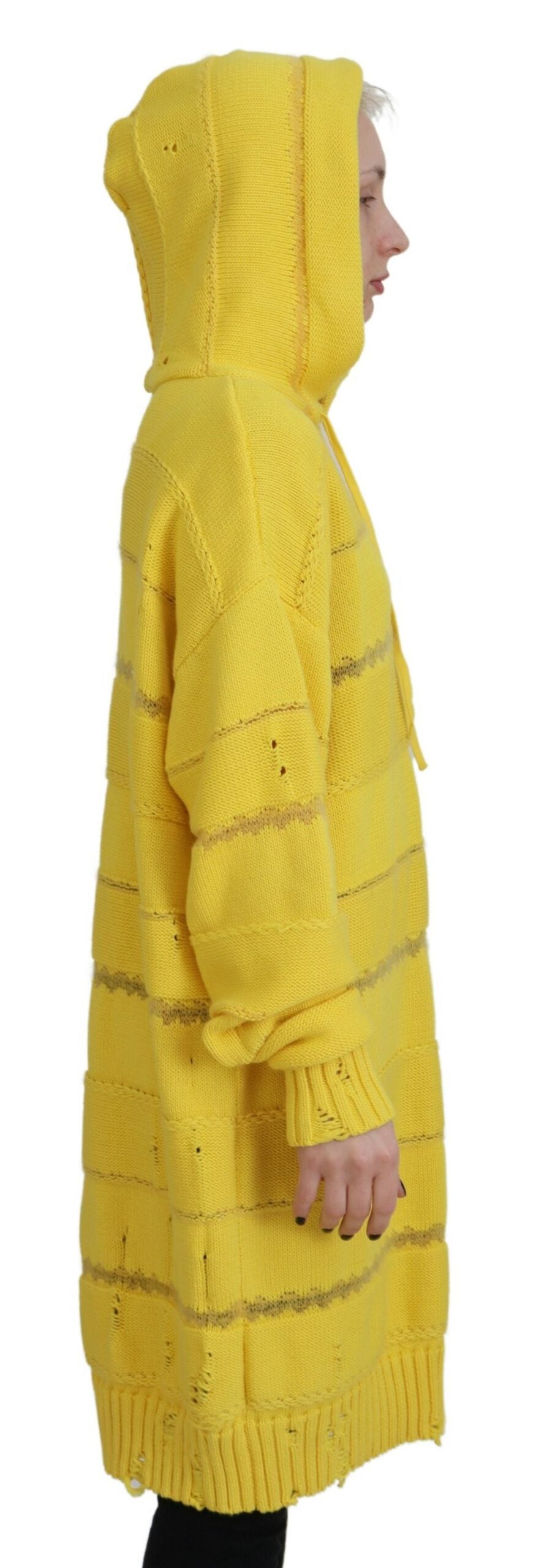 Dsquared² Yellow Cotton Knitted Hooded Pullover Sweater IT38 | XS