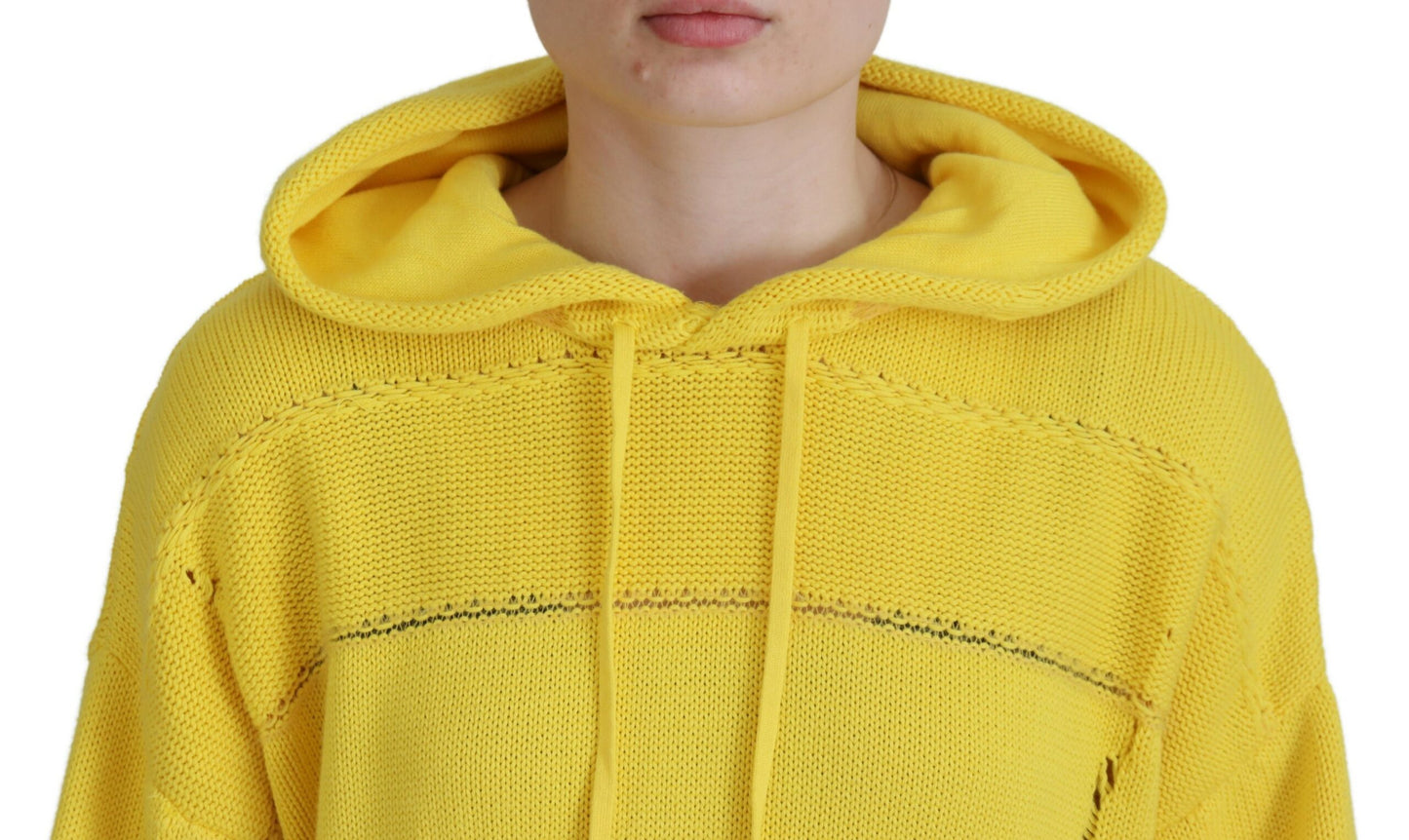 Dsquared² Yellow Cotton Knitted Hooded Pullover Sweater IT38 | XS