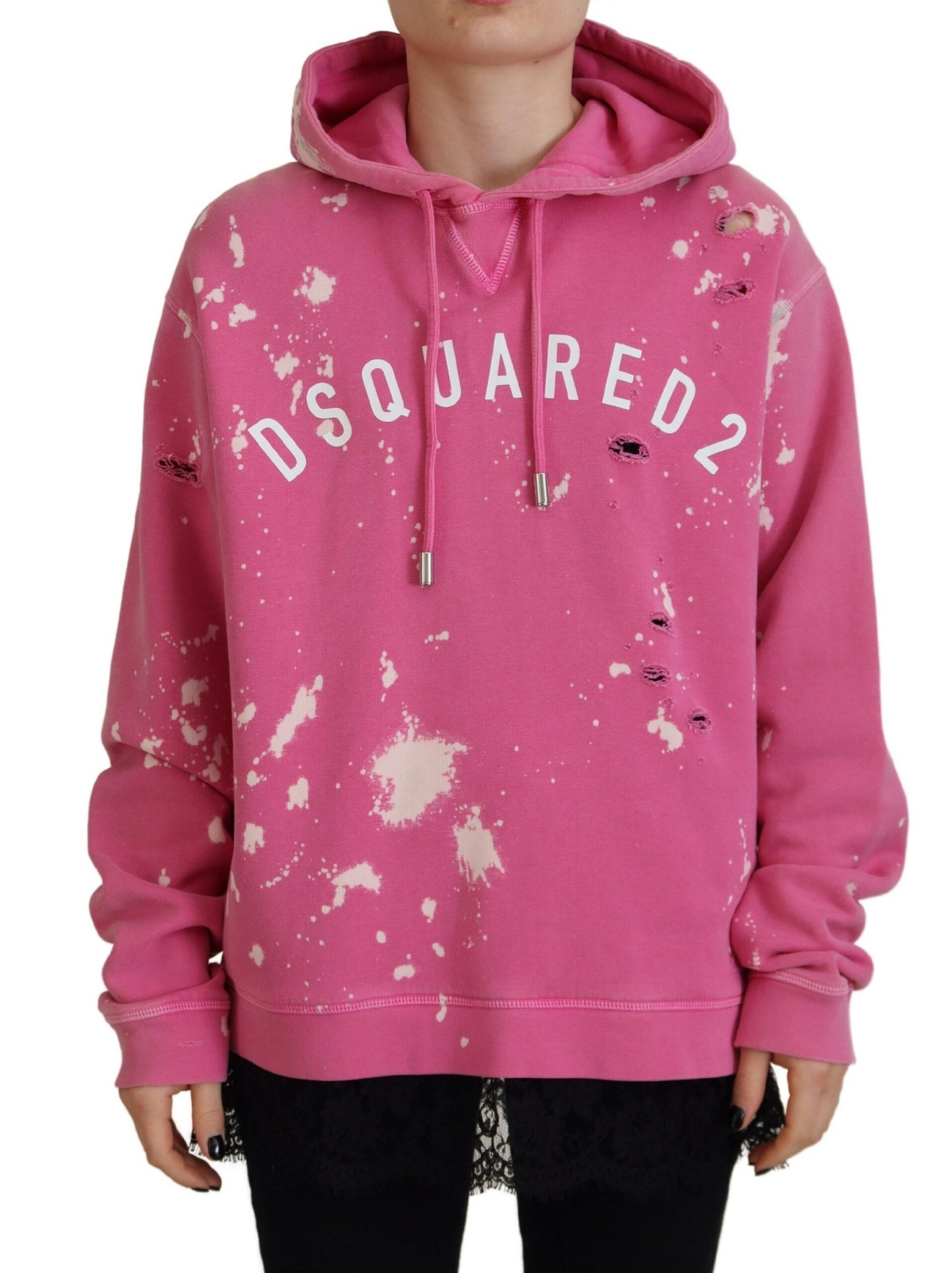 Dsquared² Pink Logo Print Cotton Hoodie Sweatshirt Sweater IT38 | XS