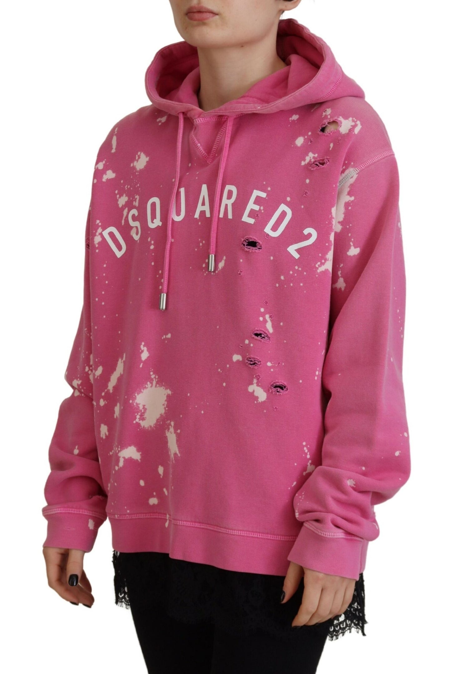 Dsquared² Pink Logo Print Cotton Hoodie Sweatshirt Sweater IT38 | XS