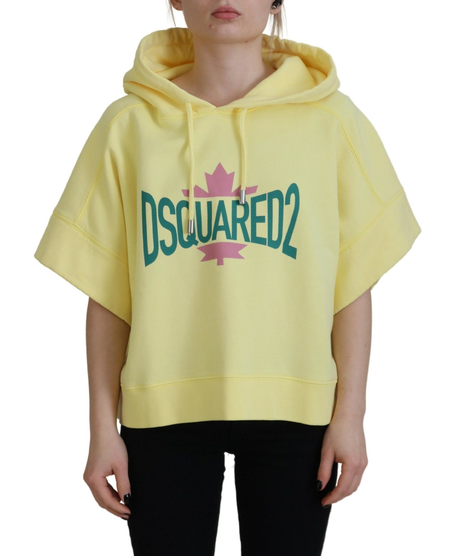 Dsquared² Yellow Logo Print Cotton Hoodie Sweatshirt Sweater IT38 | XS