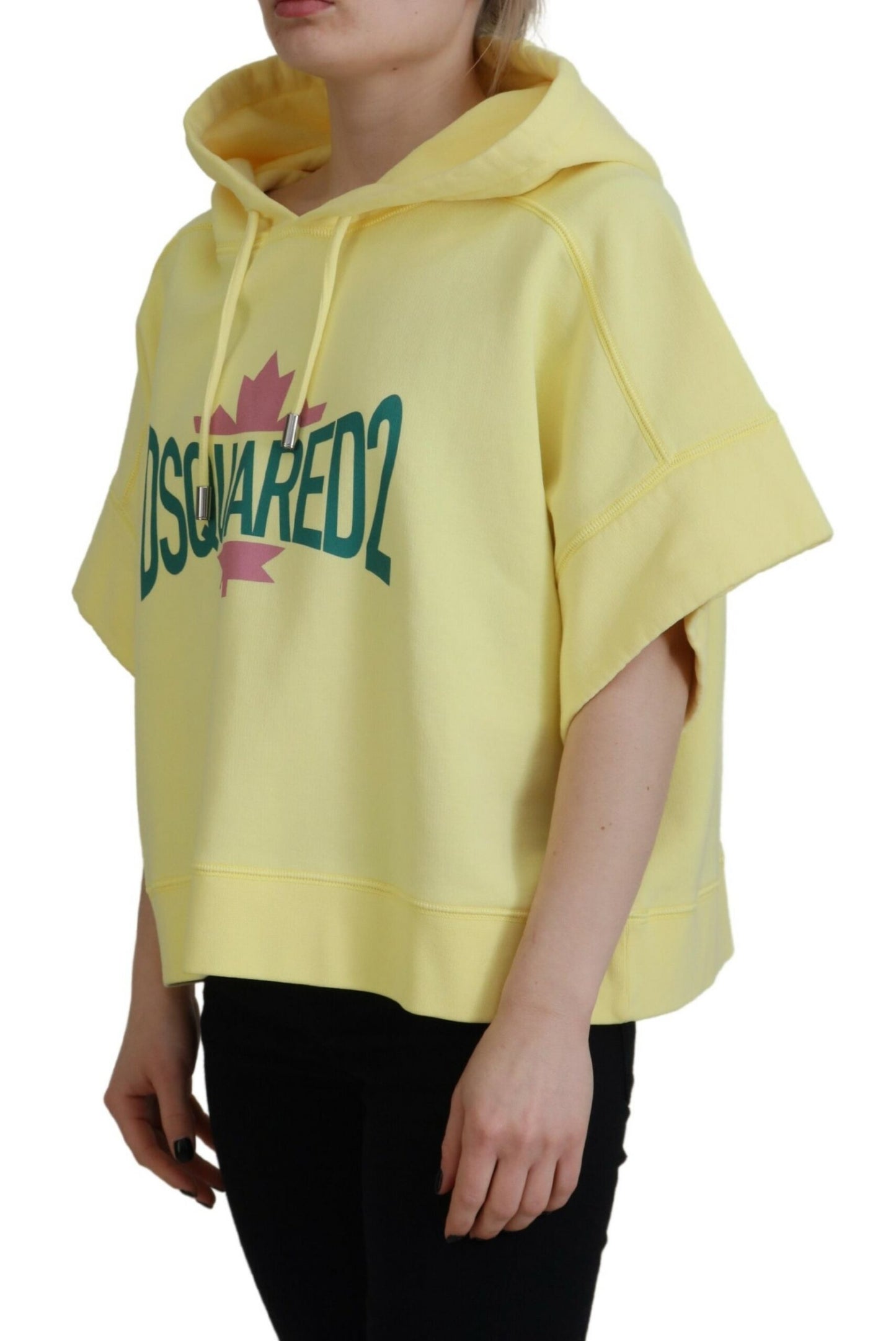 Dsquared² Yellow Logo Print Cotton Hoodie Sweatshirt Sweater IT38 | XS