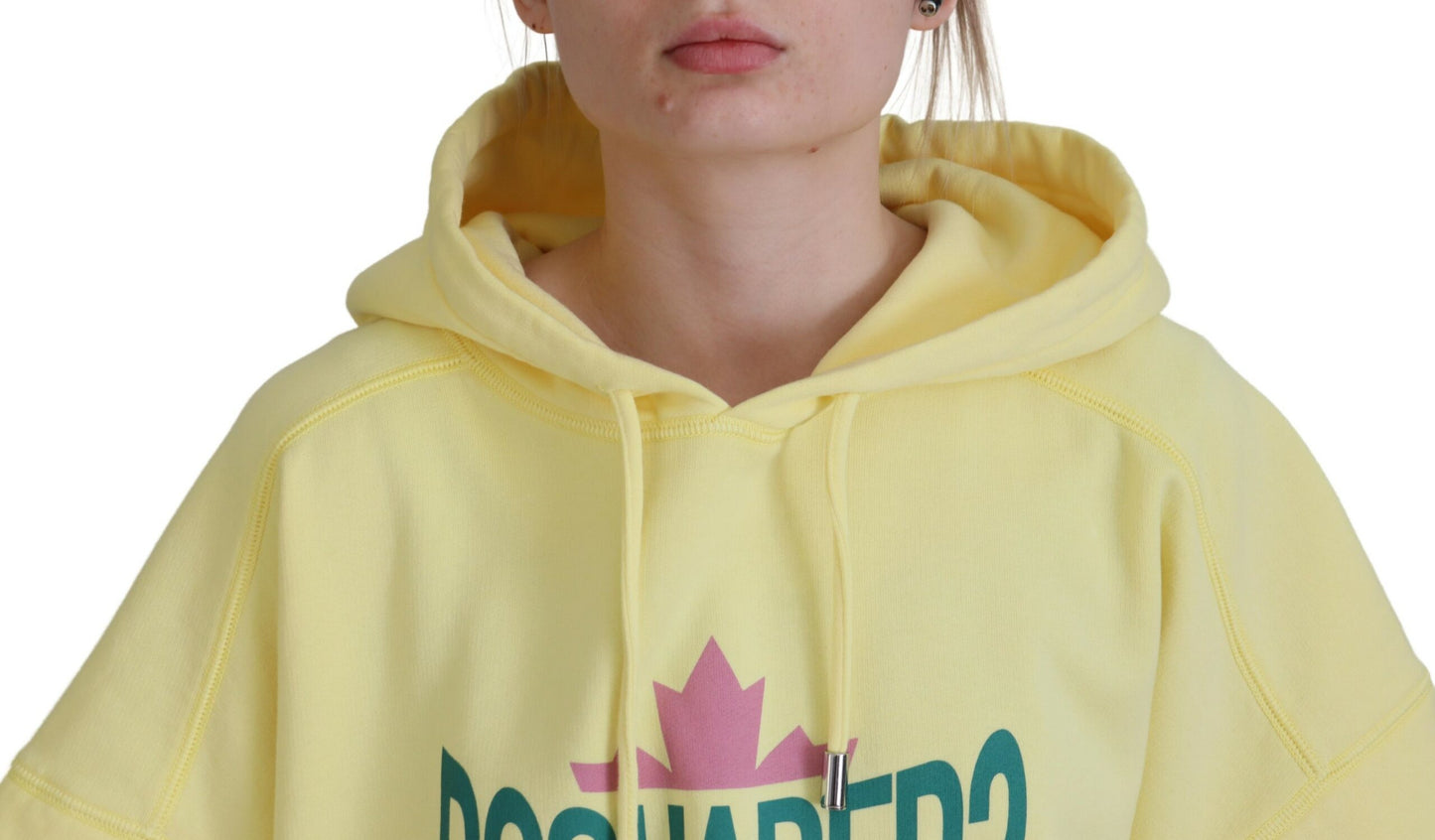 Dsquared² Yellow Logo Print Cotton Hoodie Sweatshirt Sweater IT38 | XS