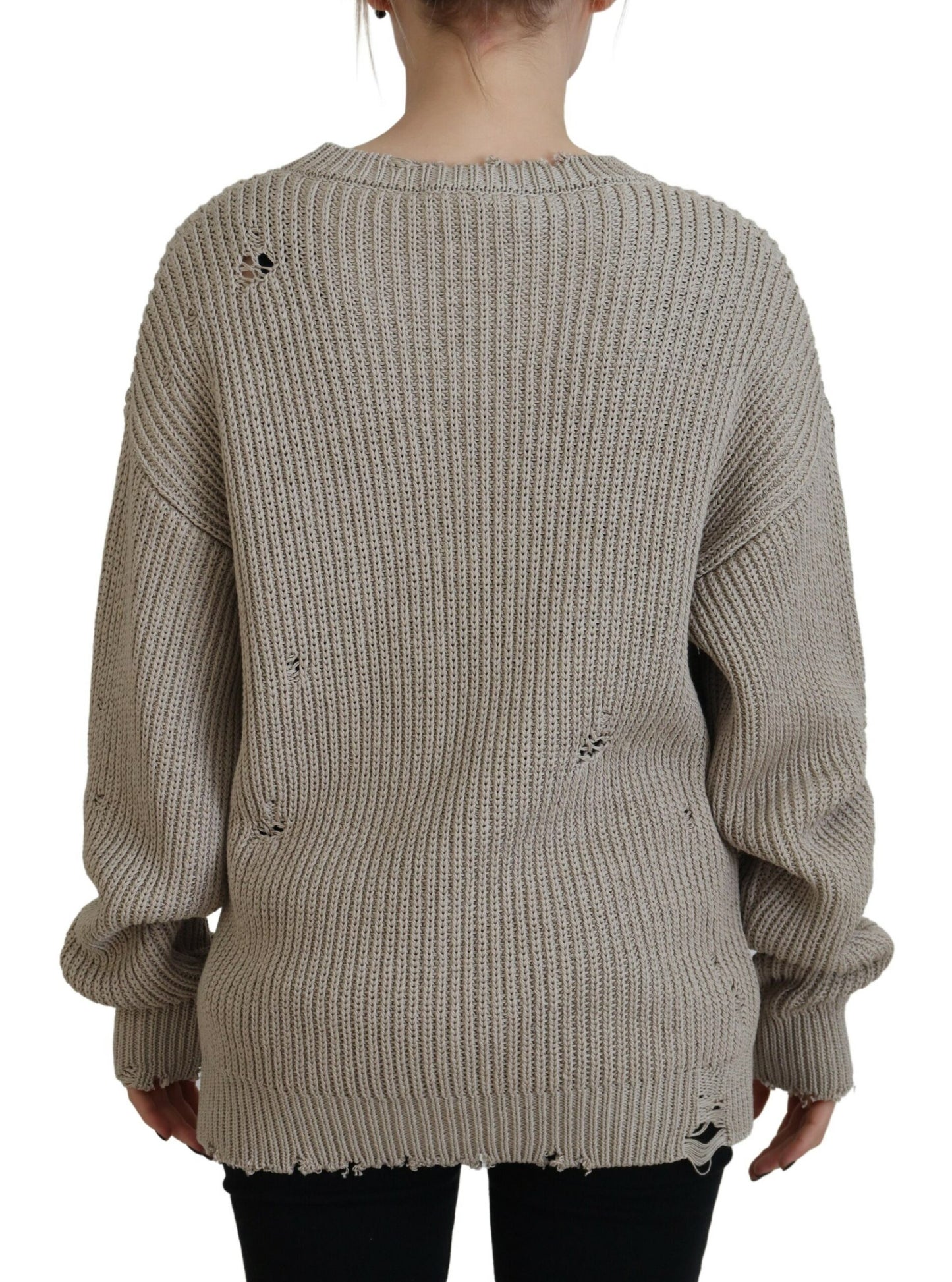 Dsquared² Beige Cotton Knitted Crewneck Pullover Sweater IT38 | XS