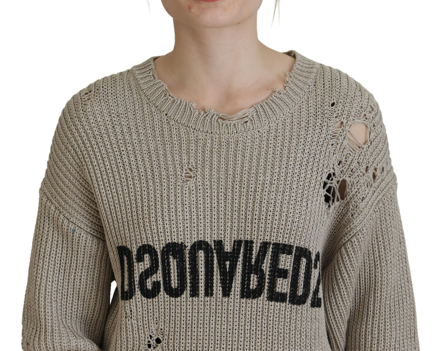 Dsquared² Beige Cotton Knitted Crewneck Pullover Sweater IT38 | XS