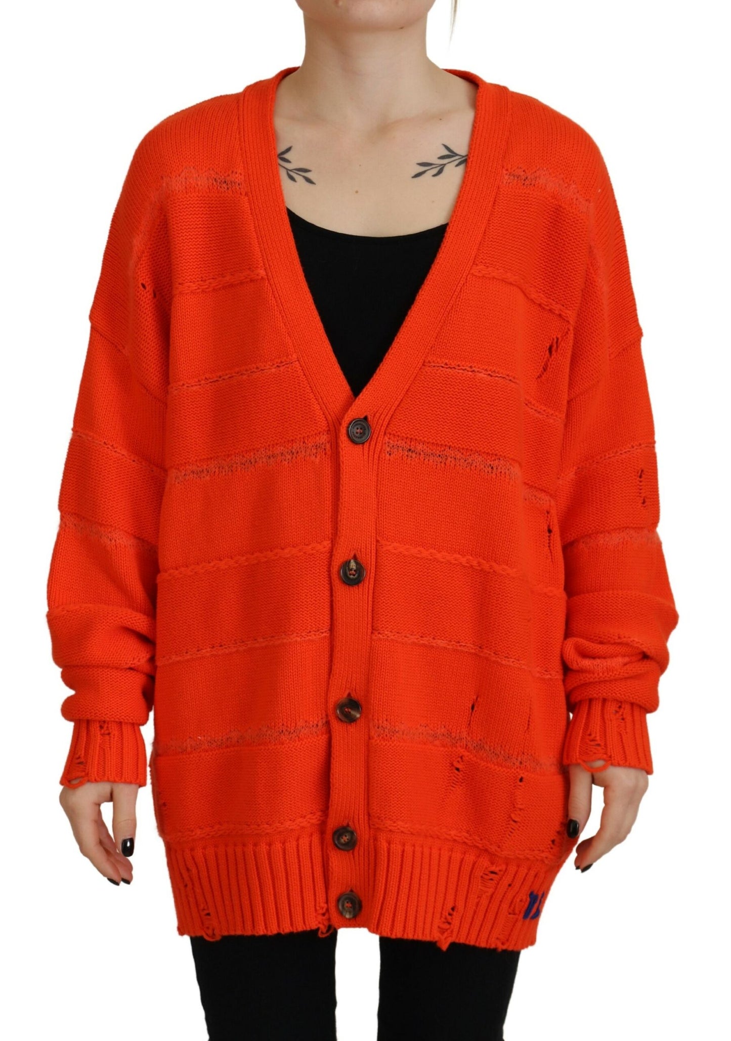 Dsquared² Orange Cotton Knitted Buttoned Cardigan Sweater IT38 | XS