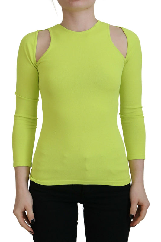 Dsquared² Yellow Green Viscose Open Shoulder Long Sleeves Top IT38 | XS