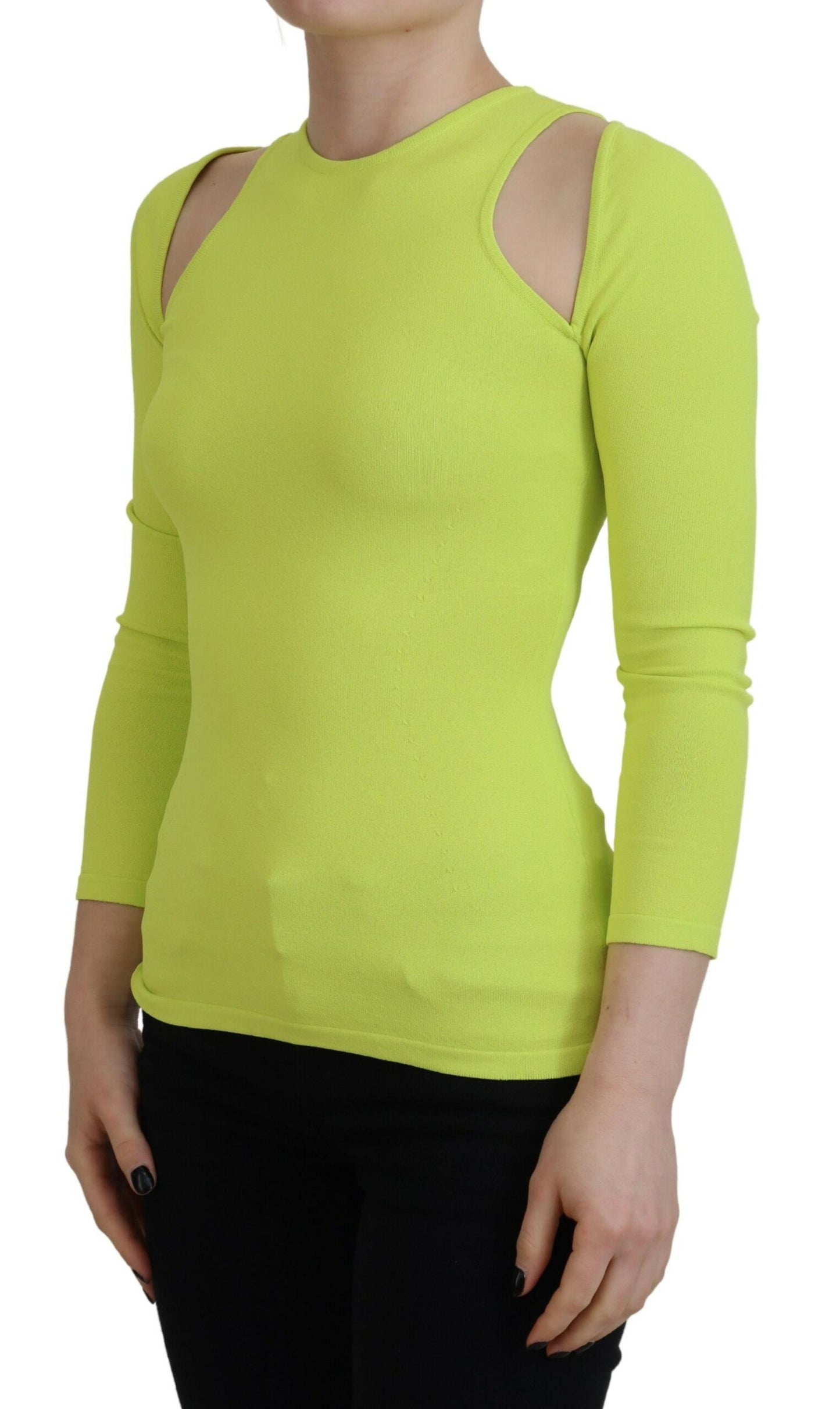 Dsquared² Yellow Green Viscose Open Shoulder Long Sleeves Top IT38 | XS