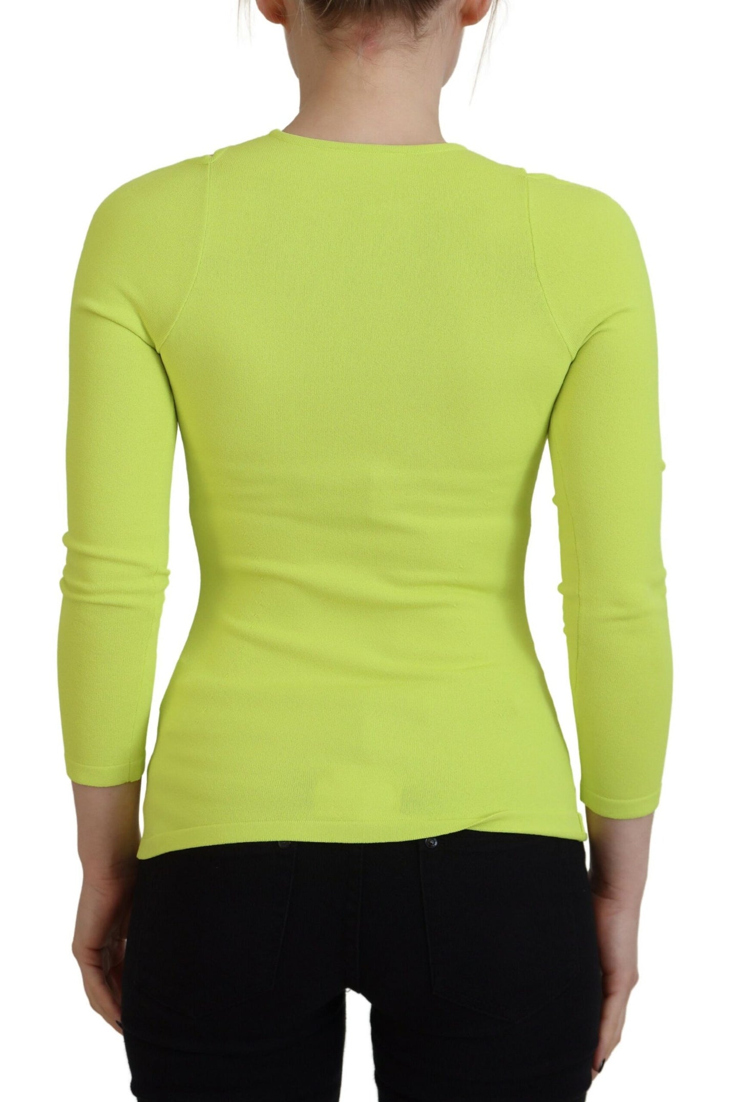 Dsquared² Yellow Green Viscose Open Shoulder Long Sleeves Top IT38 | XS