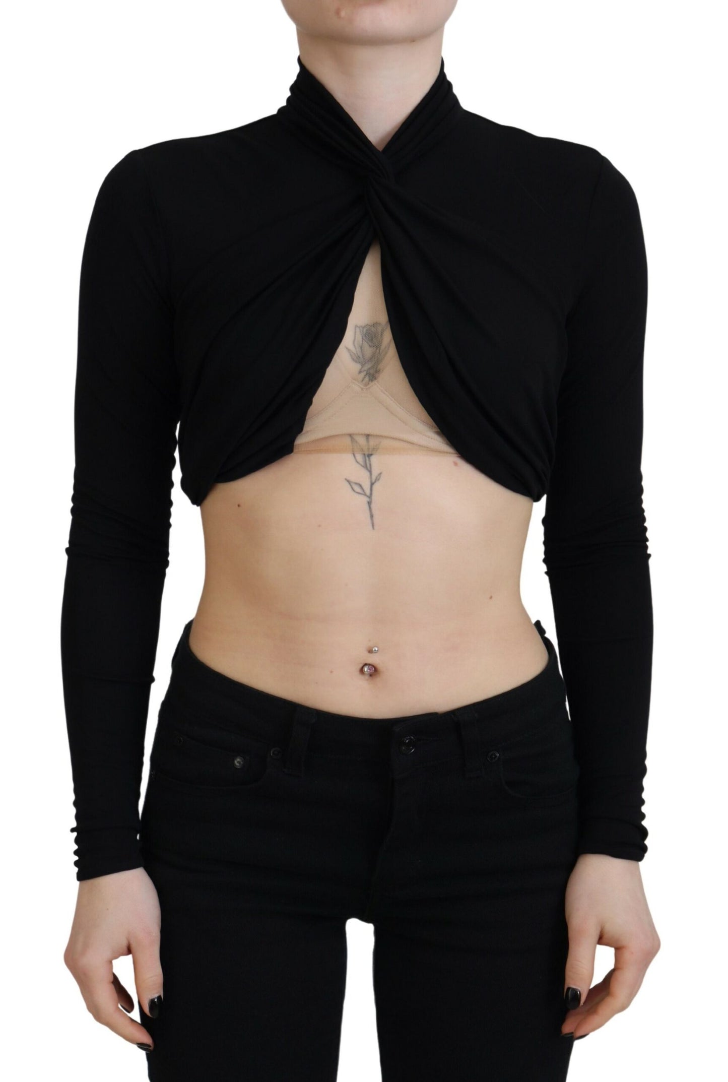 Dsquared² Black Cut Out Viscose Cropped Long Sleeves Top IT38 | XS