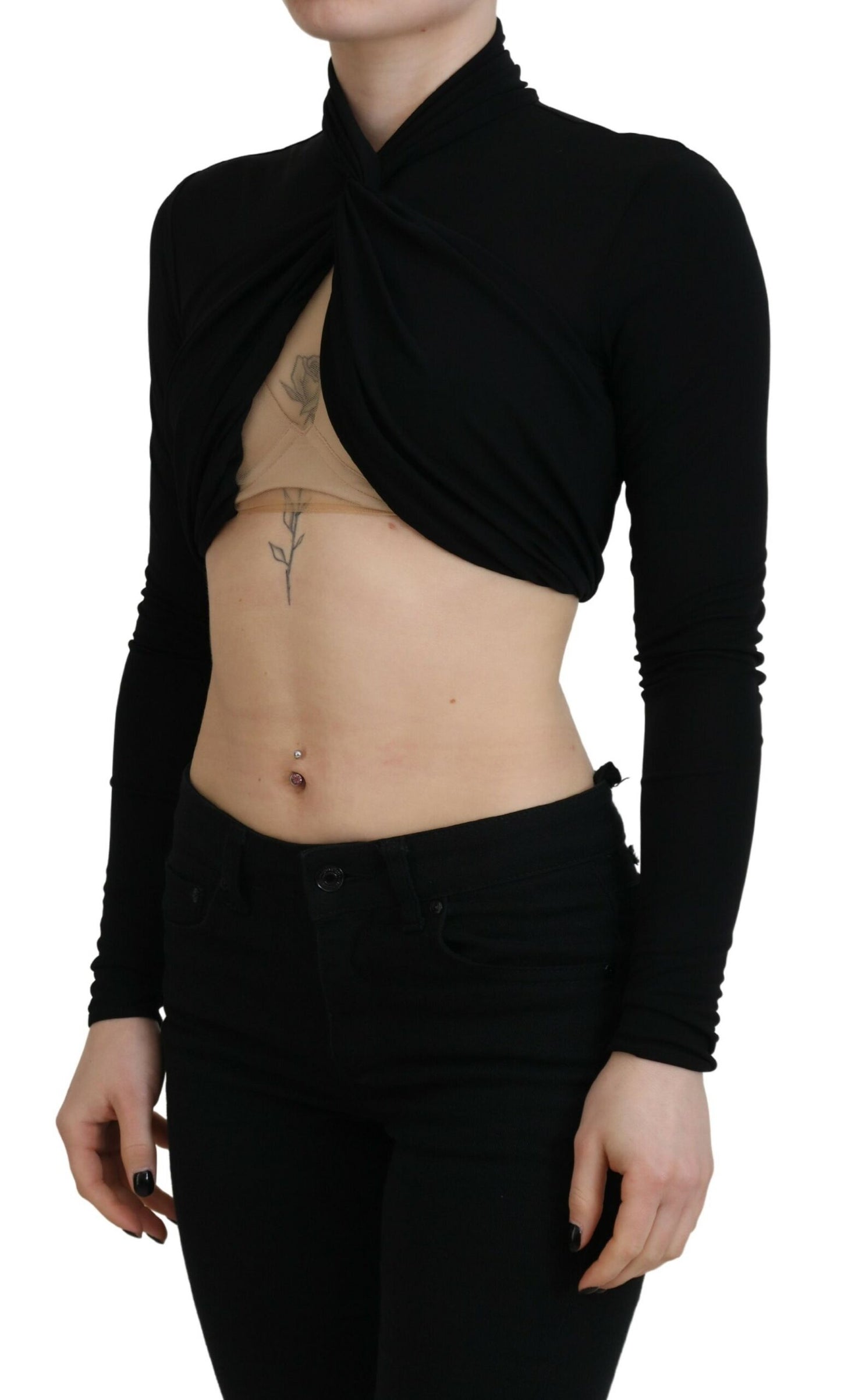 Dsquared² Black Cut Out Viscose Cropped Long Sleeves Top IT38 | XS