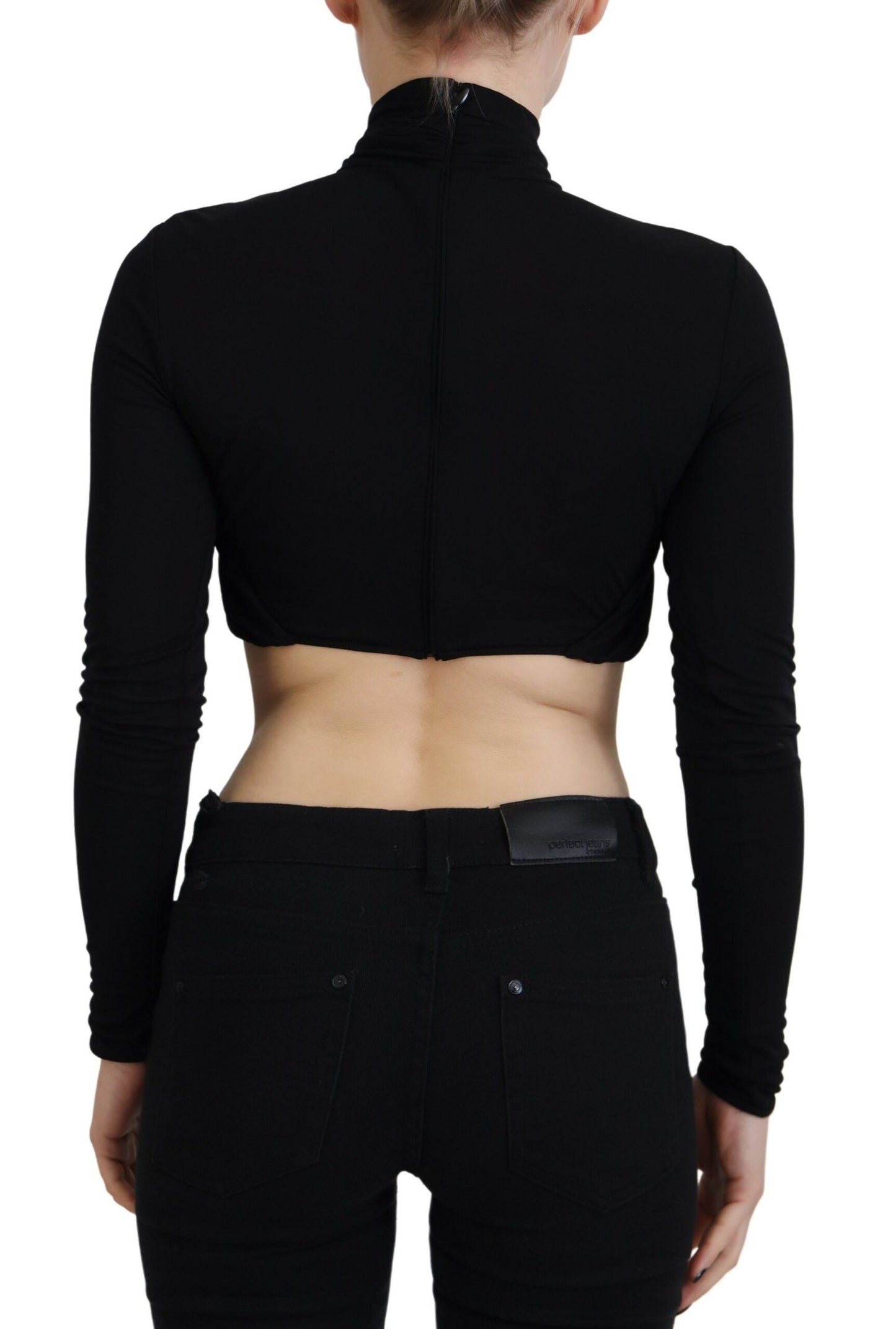 Dsquared² Black Cut Out Viscose Cropped Long Sleeves Top IT38 | XS