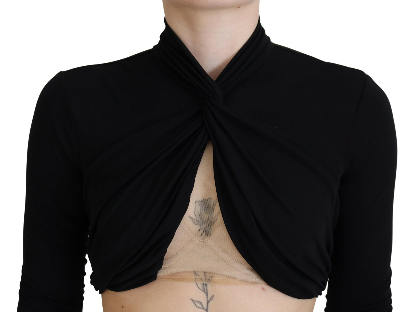 Dsquared² Black Cut Out Viscose Cropped Long Sleeves Top IT38 | XS