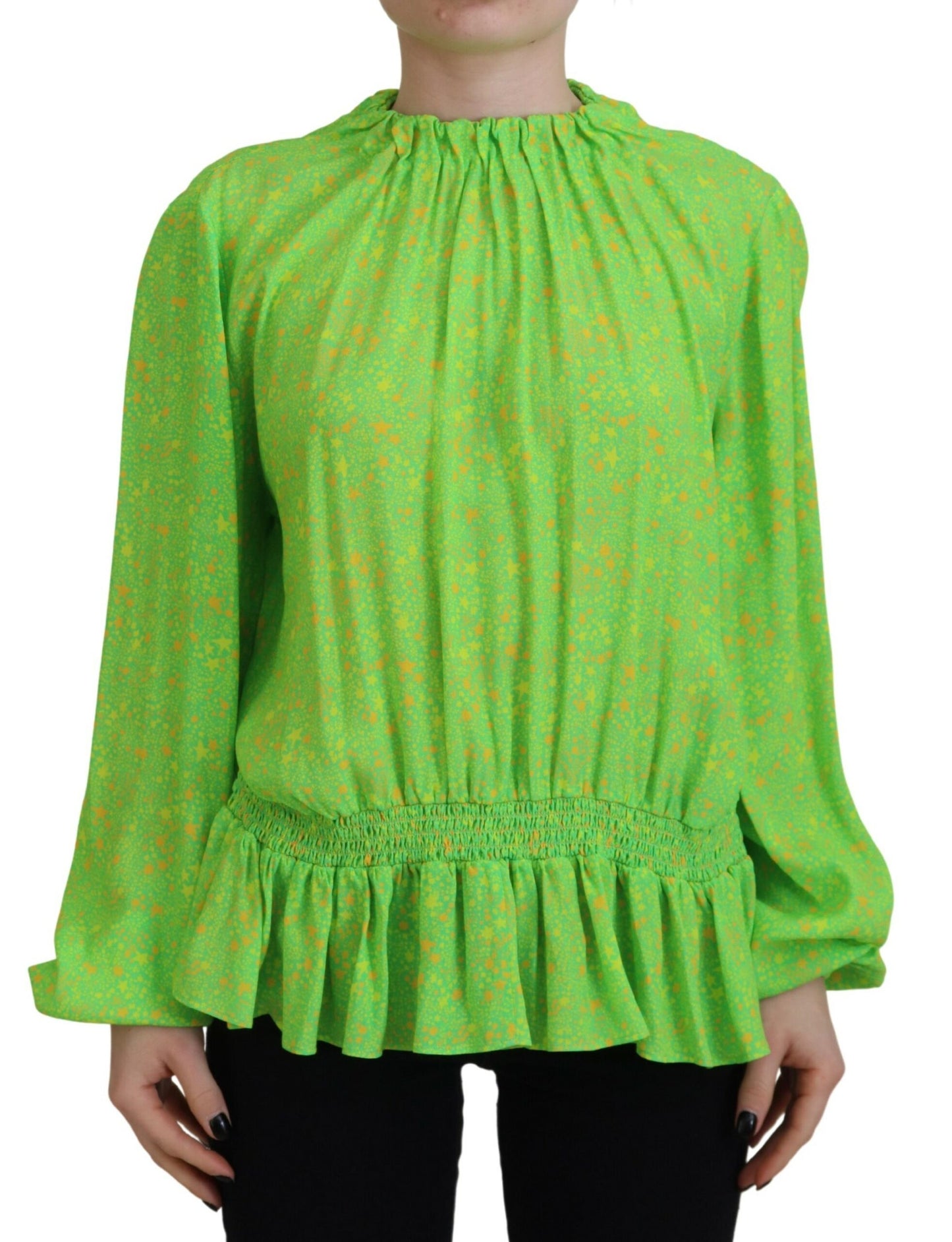 Dsquared² Green Stars Print Viscose Long Sleeves Blouse Top IT38 | XS