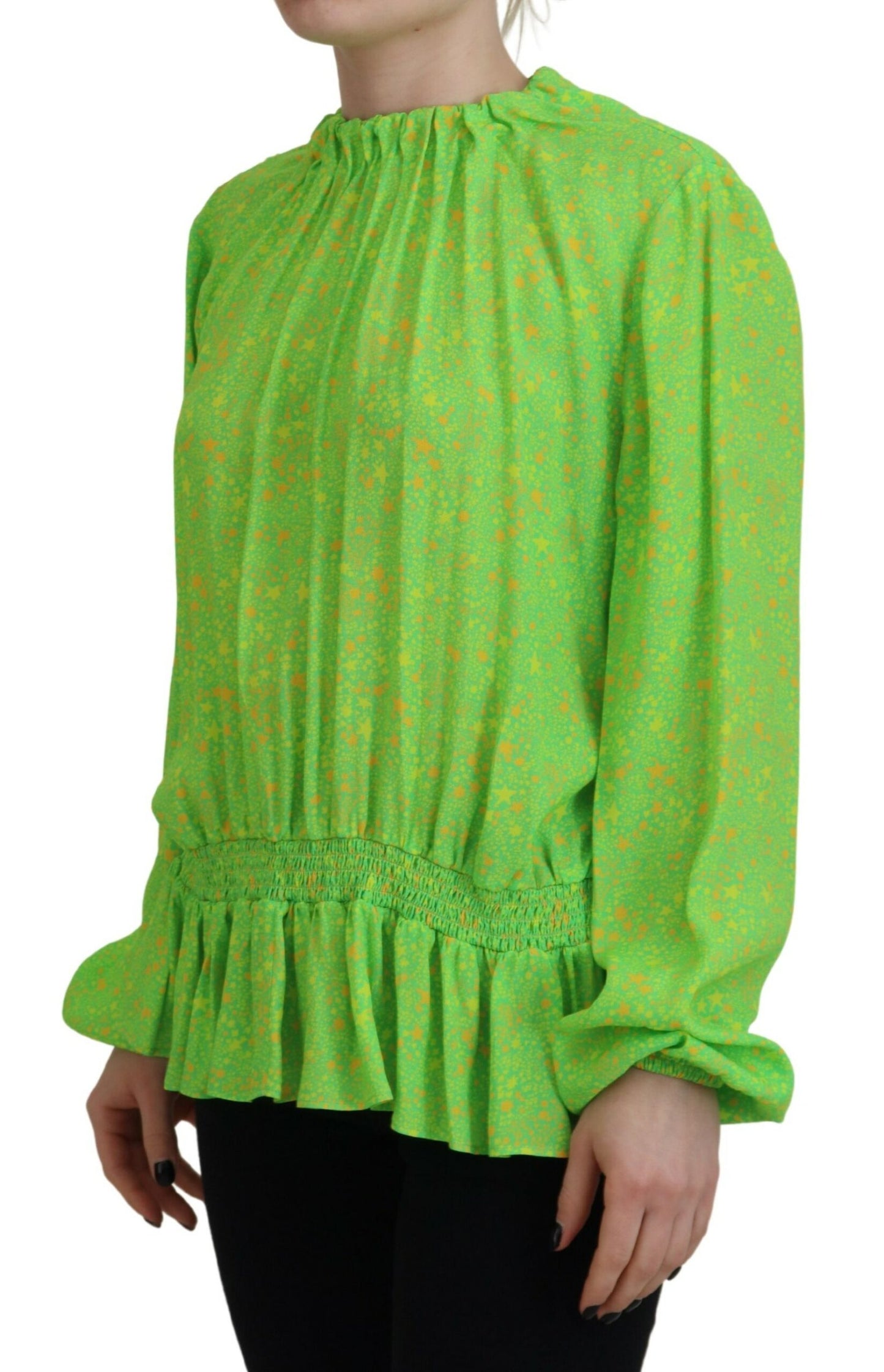 Dsquared² Green Stars Print Viscose Long Sleeves Blouse Top IT38 | XS