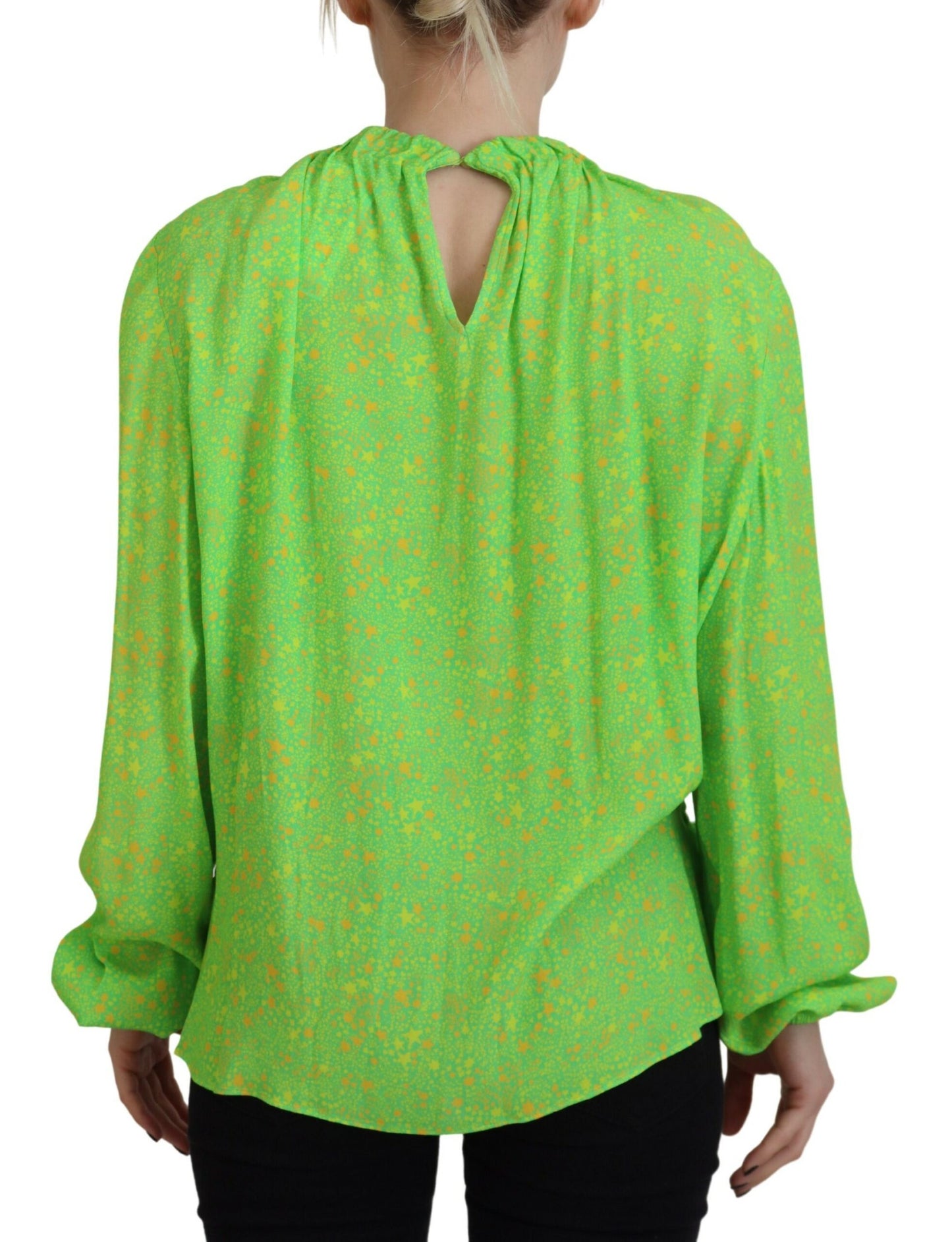 Dsquared² Green Stars Print Viscose Long Sleeves Blouse Top IT38 | XS