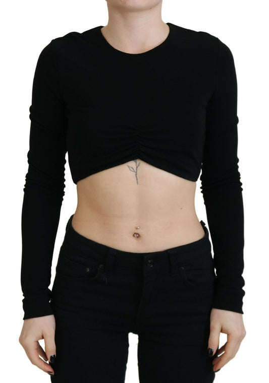 Dsquared² Black Viscose Cropped Round Neck Long Sleeves Top IT38 | XS