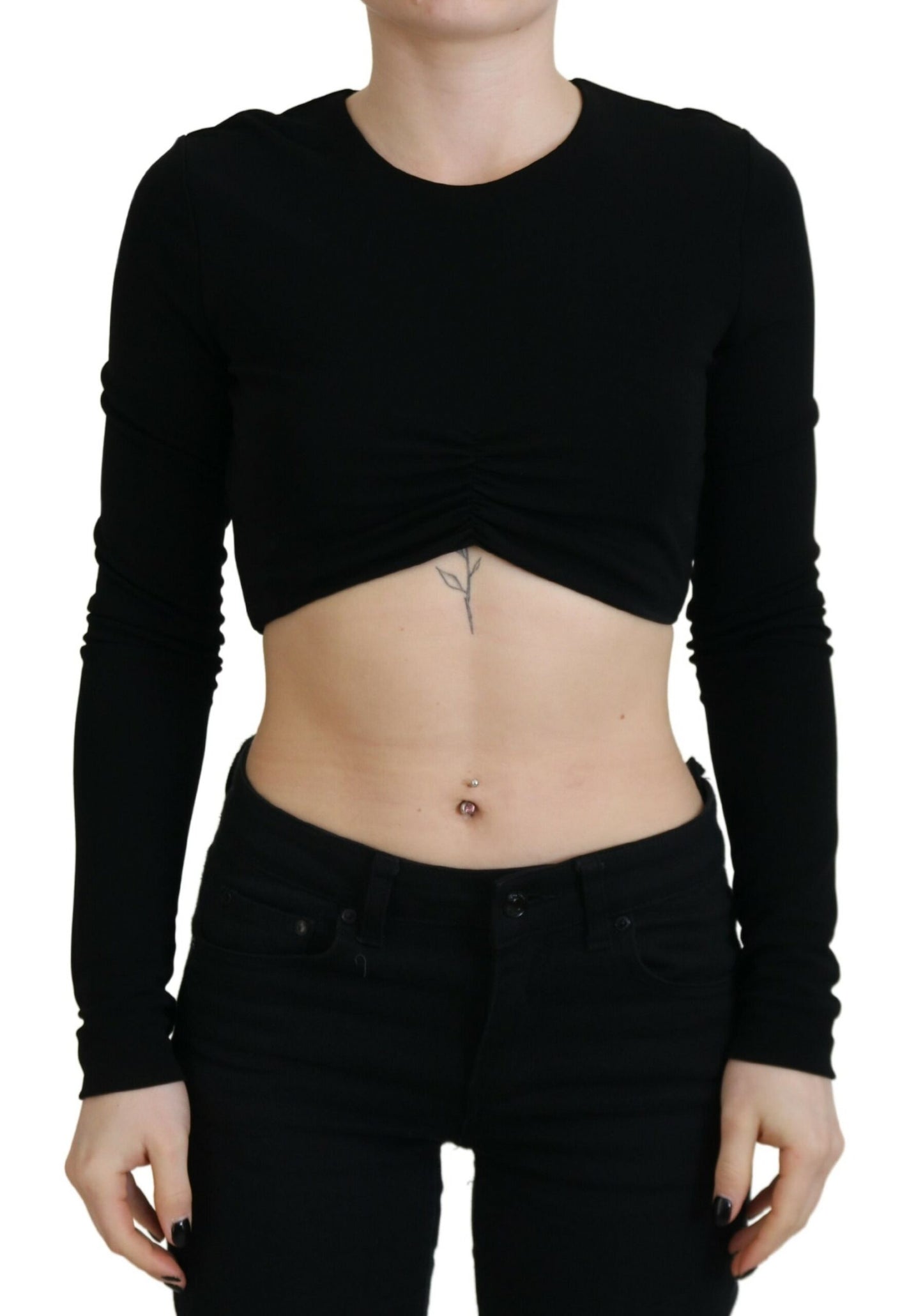 Dsquared² Black Viscose Cropped Round Neck Long Sleeves Top IT38 | XS