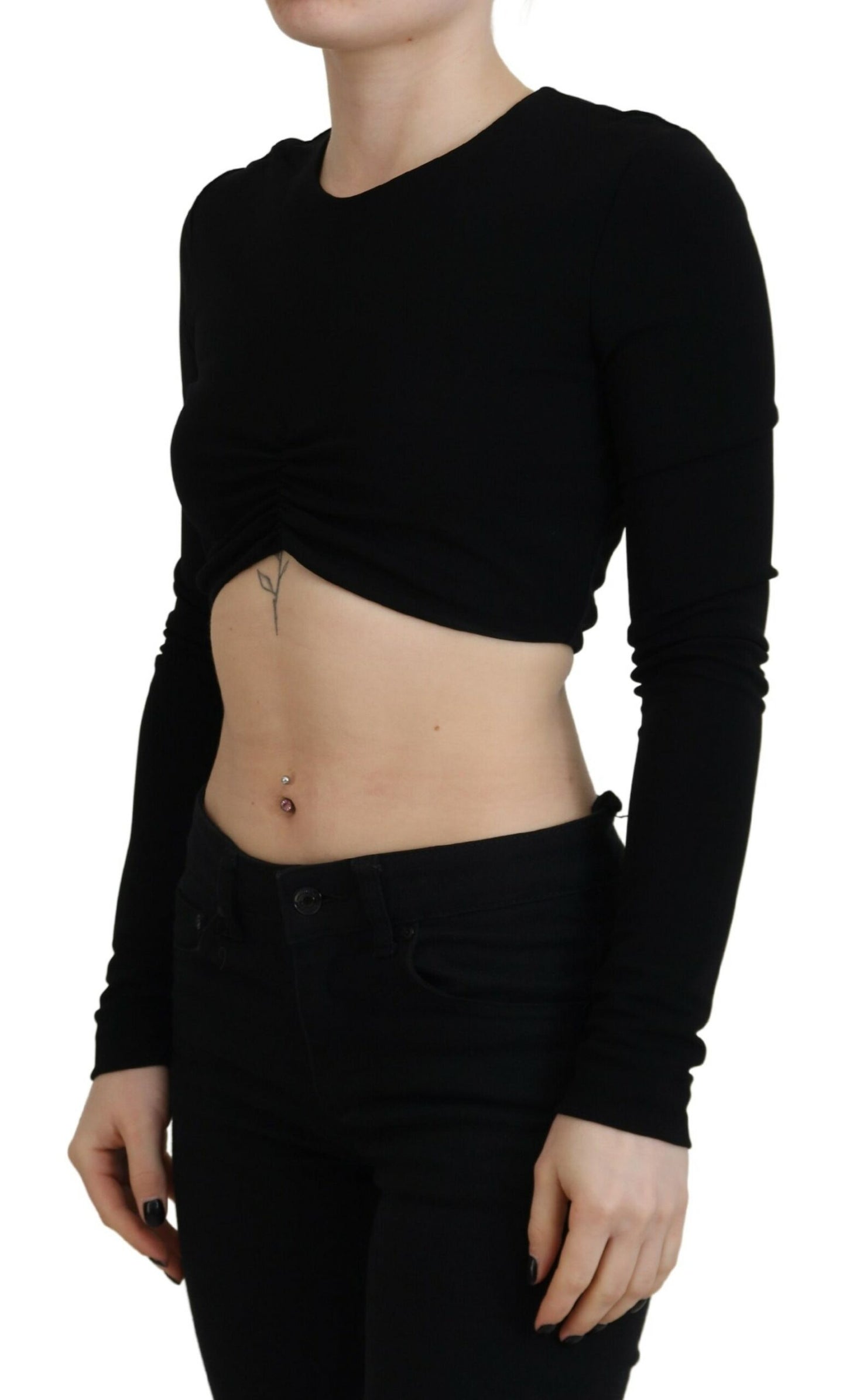 Dsquared² Black Viscose Cropped Round Neck Long Sleeves Top IT38 | XS