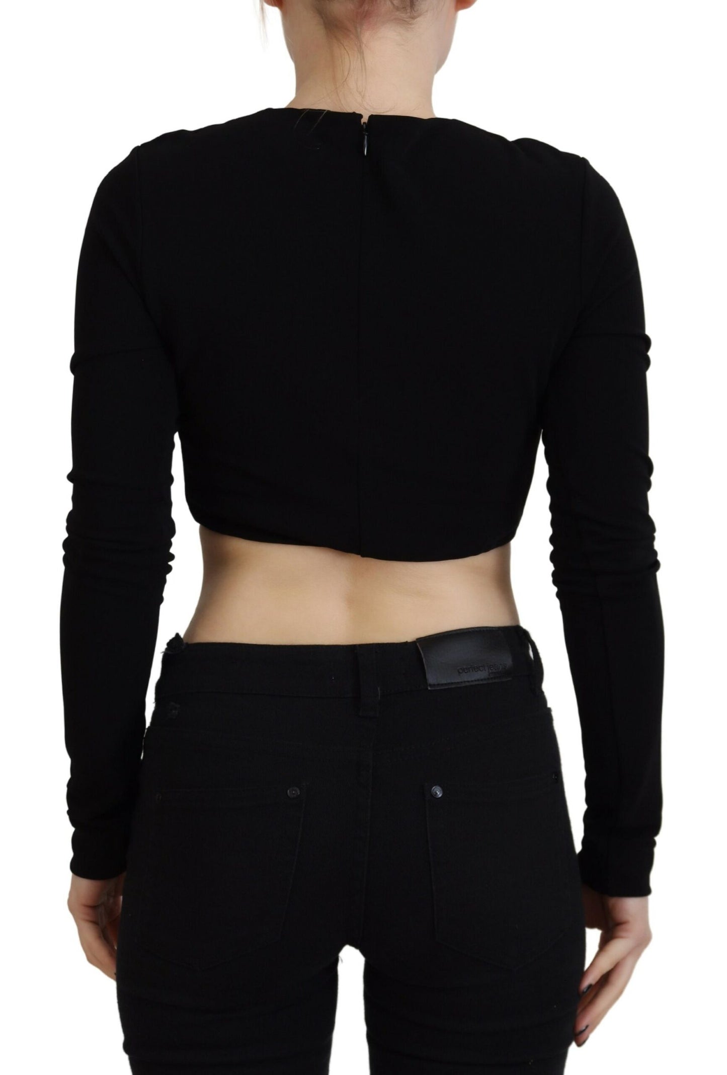 Dsquared² Black Viscose Cropped Round Neck Long Sleeves Top IT38 | XS