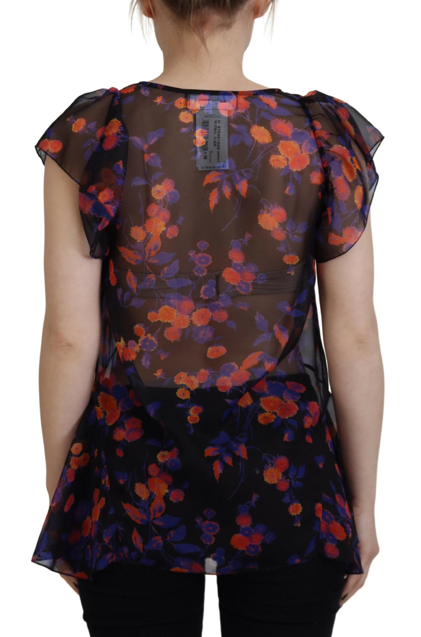 Dsquared² Black Floral Print Short Sleeves V-neck Blouse Top IT38 | XS