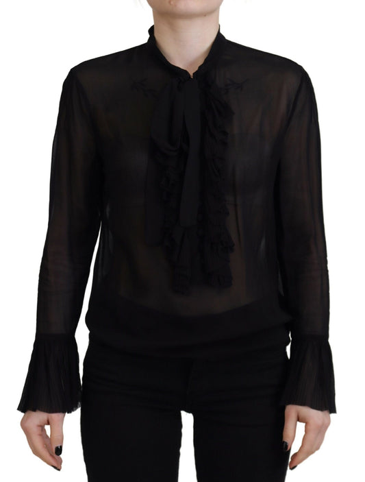 Dsquared² Black Viscose Long Sleeves See Through Blouse Top IT38 | XS