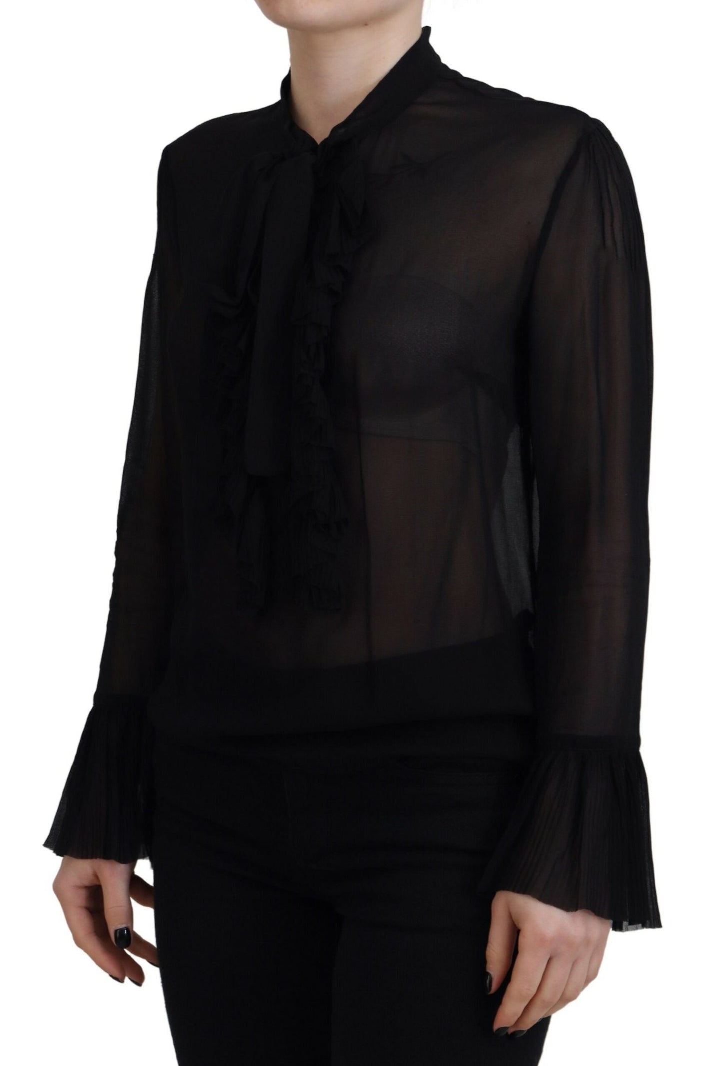 Dsquared² Black Viscose Long Sleeves See Through Blouse Top IT38 | XS