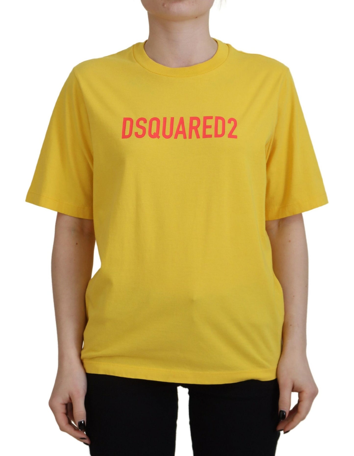 Dsquared² Yellow Logo Print Cotton Crewneck Easy Tee T-shirt IT38 | XS