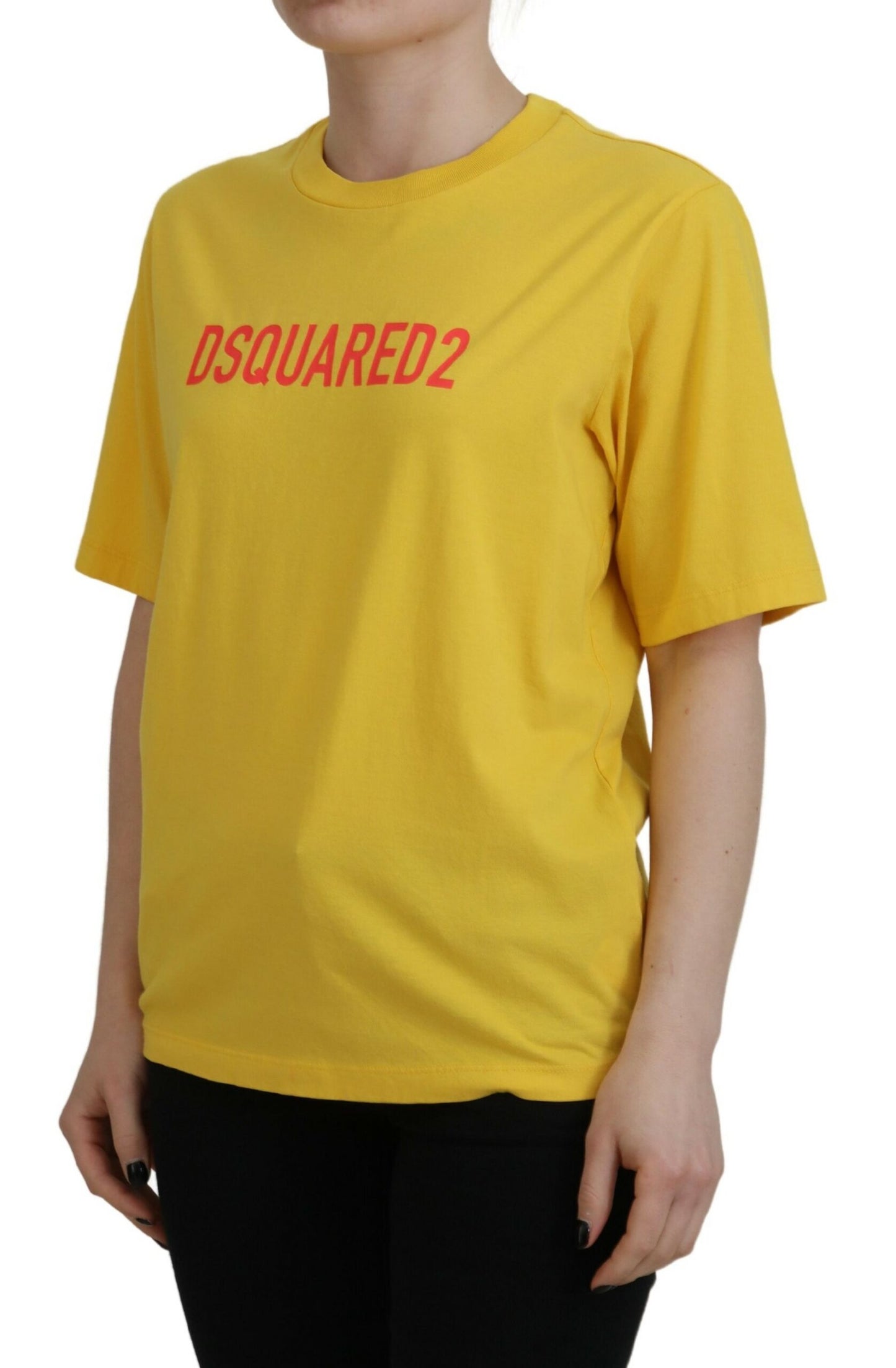 Dsquared² Yellow Logo Print Cotton Crewneck Easy Tee T-shirt IT38 | XS