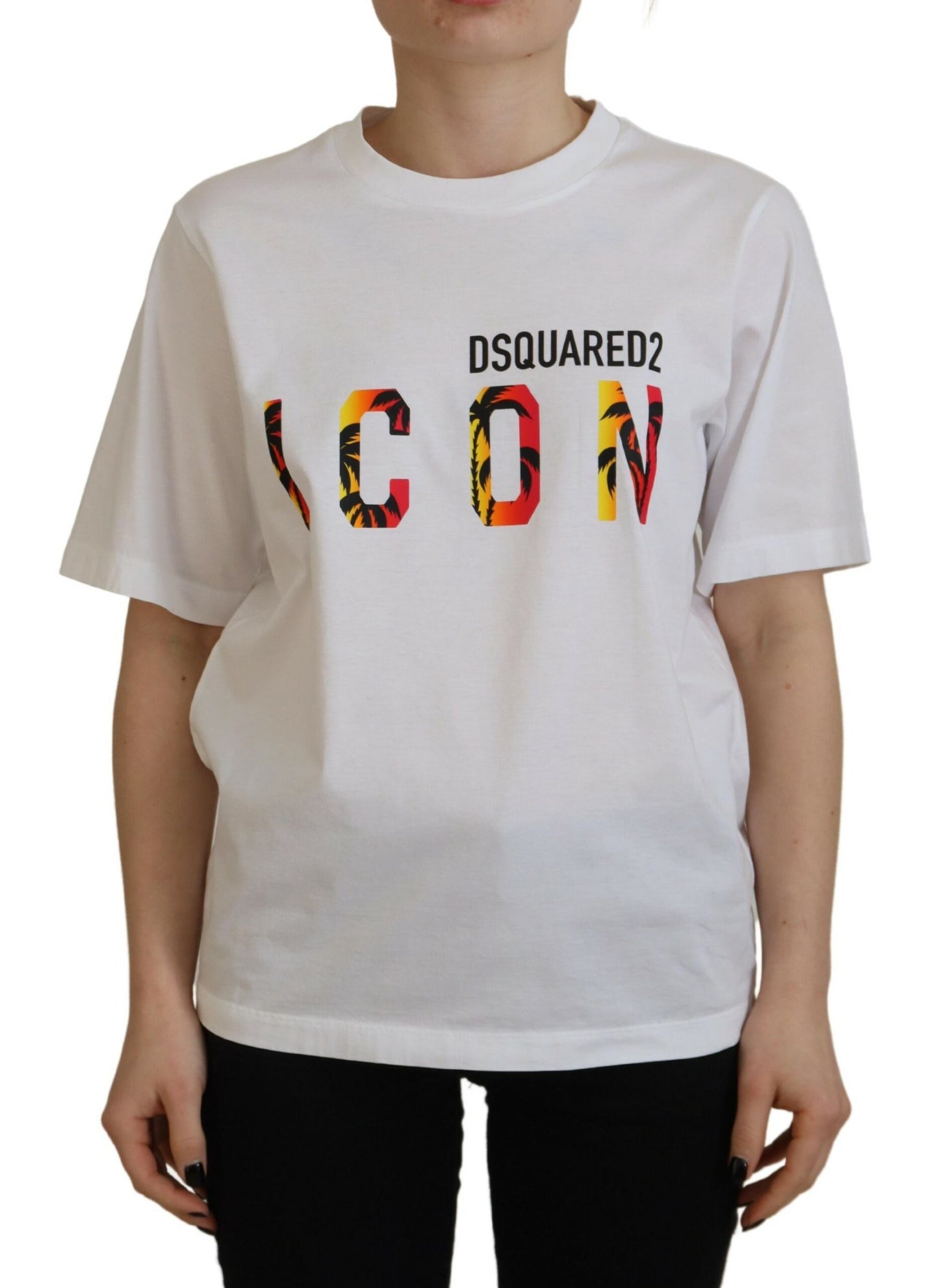 Dsquared² White Cotton Shiny Icon East Tee Crewneck T-shirt IT38 | XS