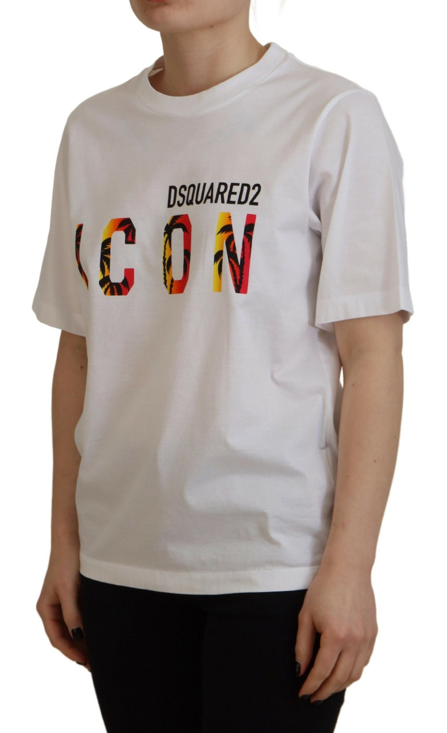 Dsquared² White Cotton Shiny Icon East Tee Crewneck T-shirt IT38 | XS