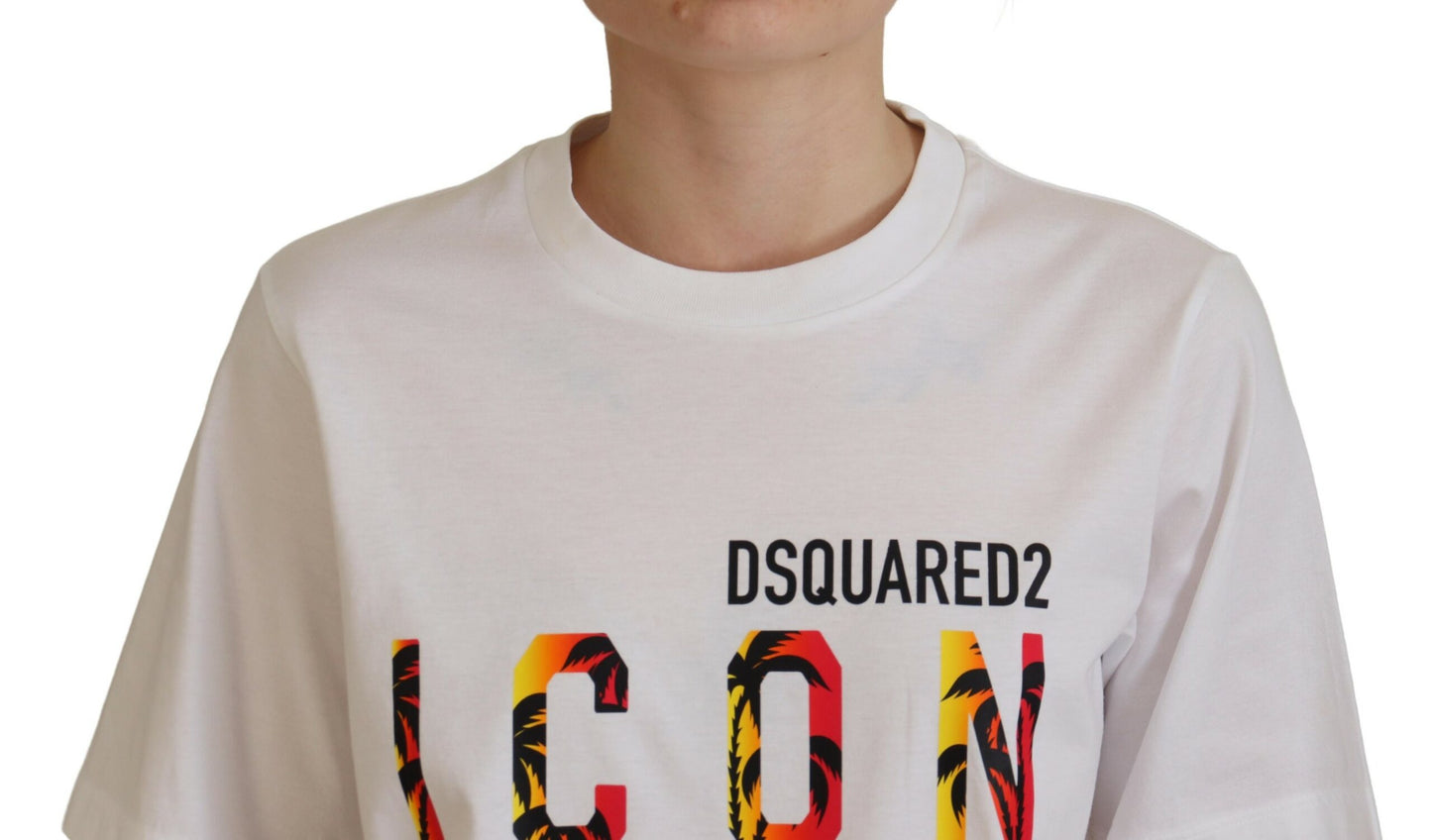 Dsquared² White Cotton Shiny Icon East Tee Crewneck T-shirt IT38 | XS