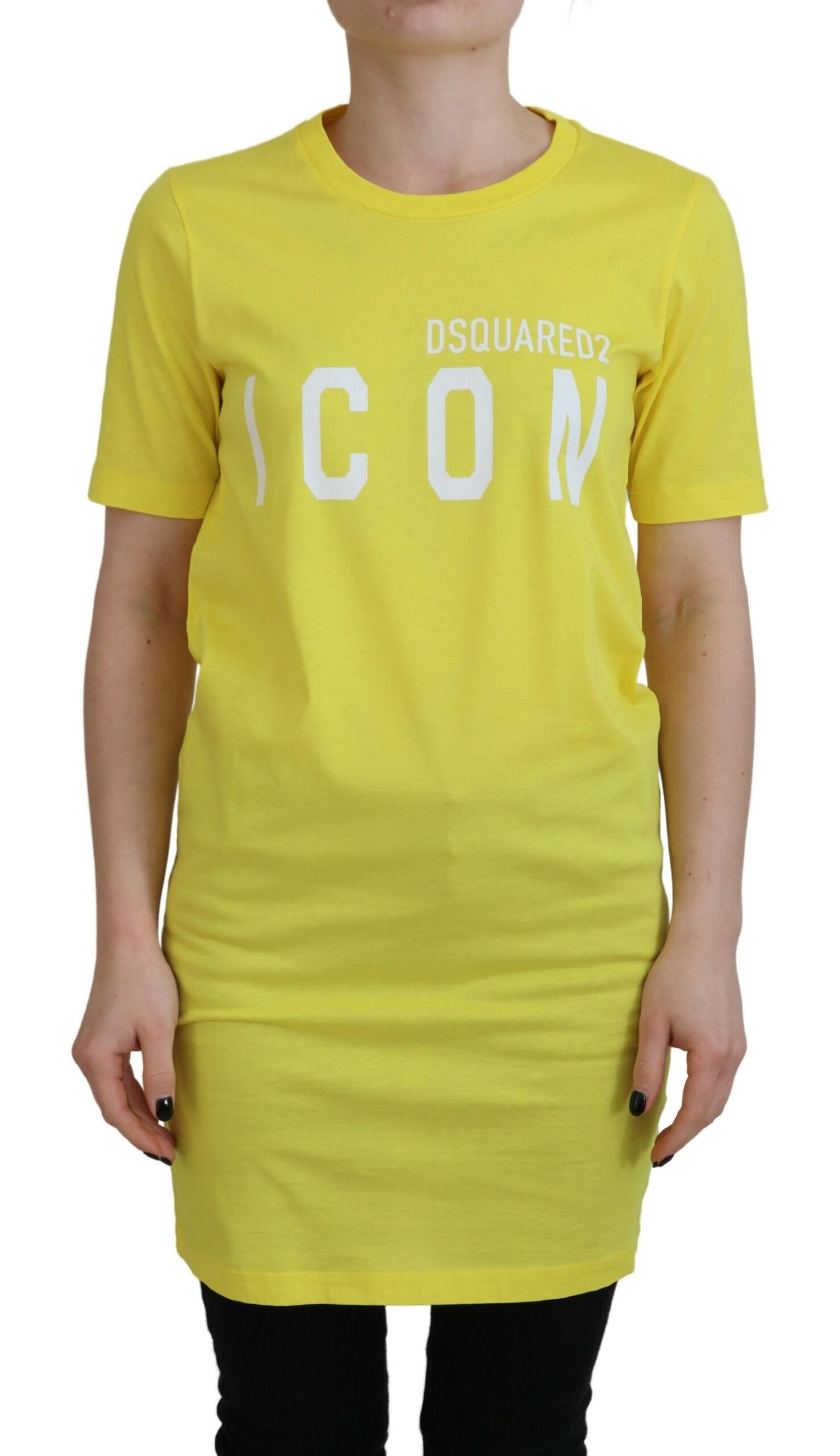 Dsquared² Yellow CottonShiny Icon Renny Dress Crewneck T-shirt IT38 | XS