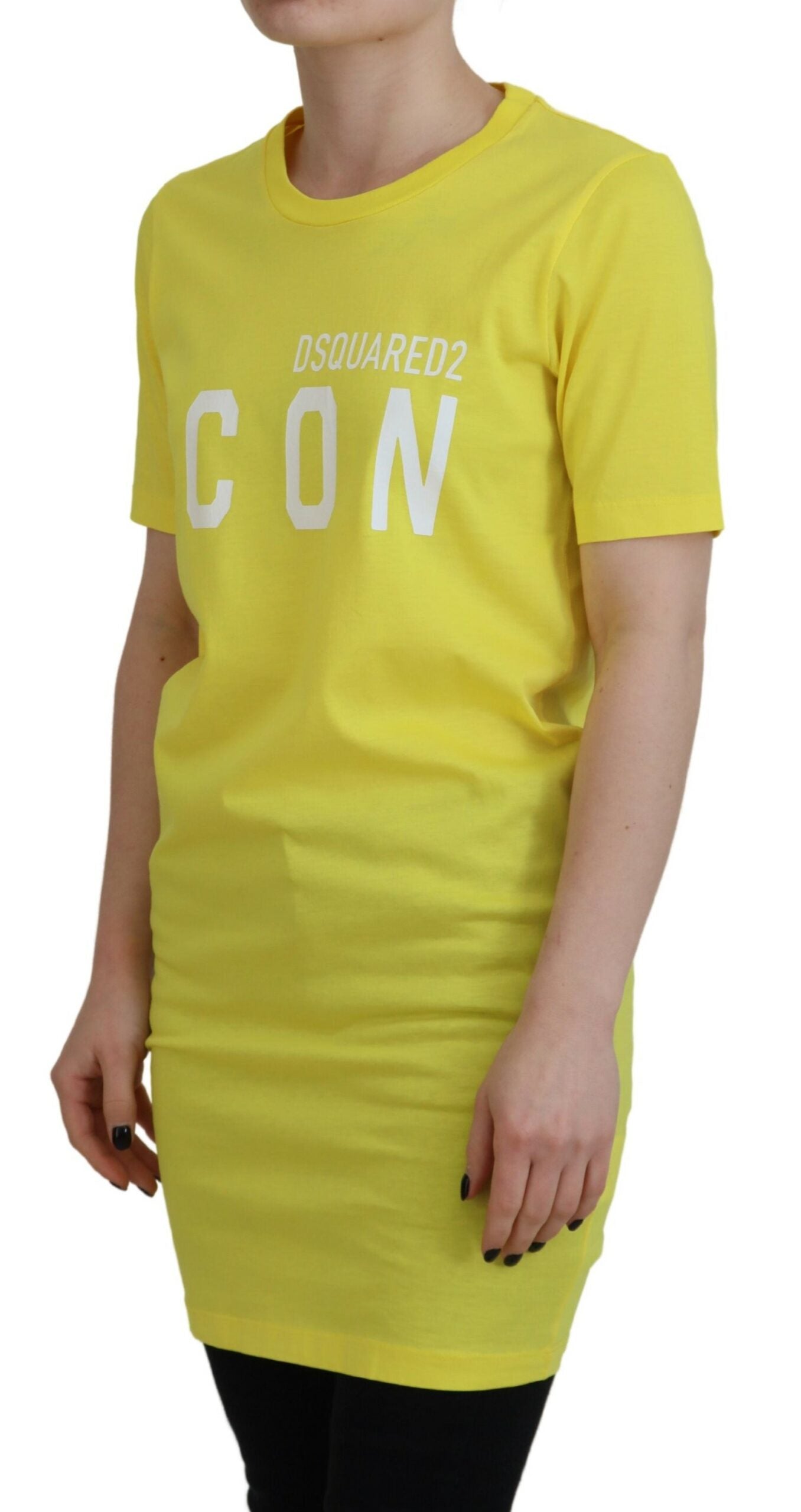 Dsquared² Yellow CottonShiny Icon Renny Dress Crewneck T-shirt IT38 | XS