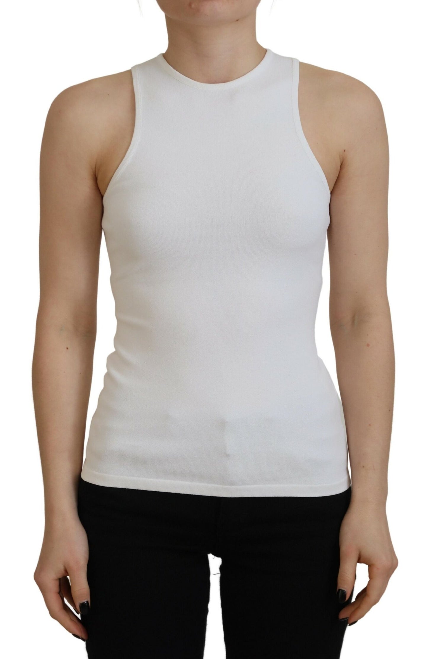 Dsquared² White Viscose Sleeveless Round Neck Tank T-shirt IT38 | XS