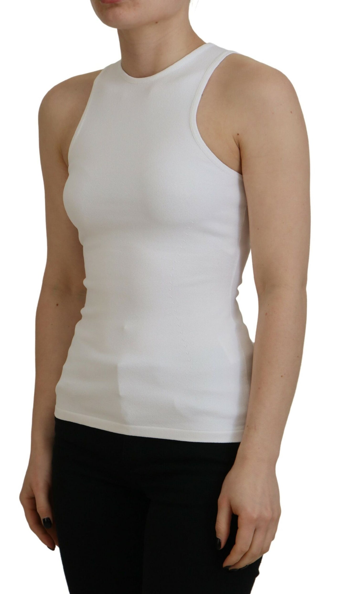 Dsquared² White Viscose Sleeveless Round Neck Tank T-shirt IT38 | XS