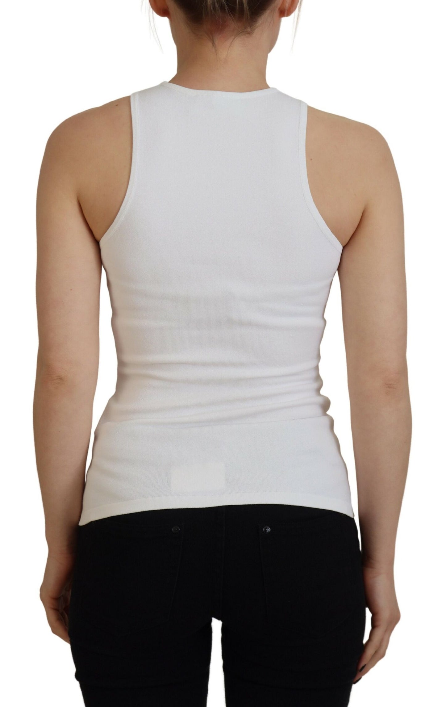 Dsquared² White Viscose Sleeveless Round Neck Tank T-shirt IT38 | XS