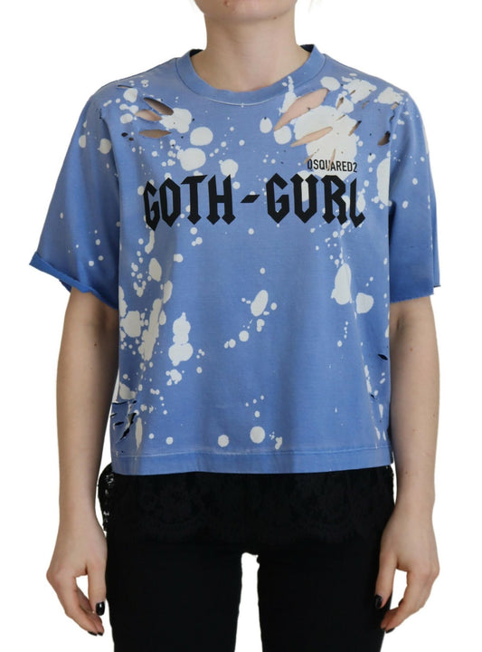 Dsquared² Blue Goth Gurl Print Black Lace Cotton Tee T-shirt IT38 | XS