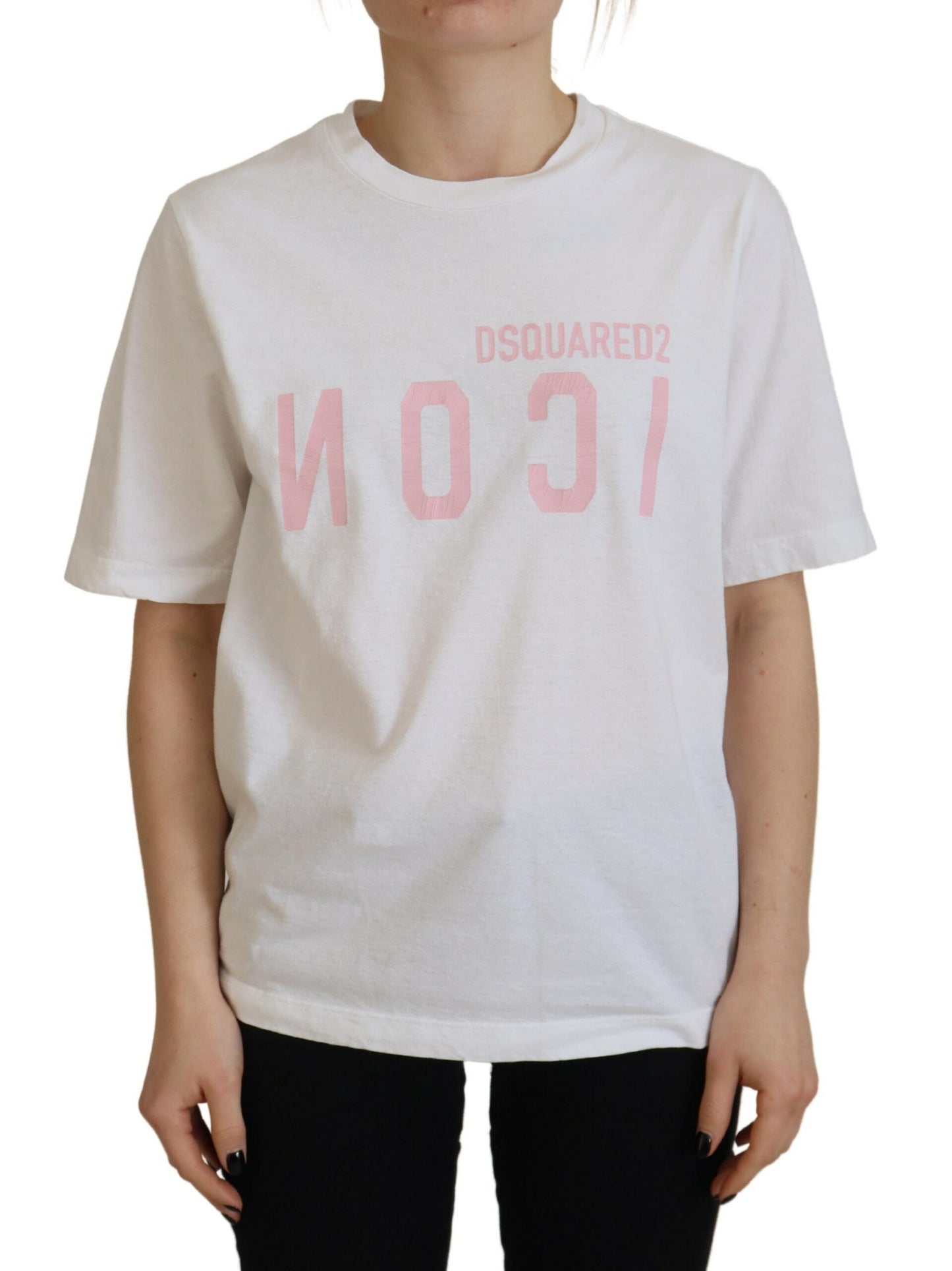 Dsquared² White Cotton Shiny Icon East Tee Crewneck T-shirt IT38 | XS