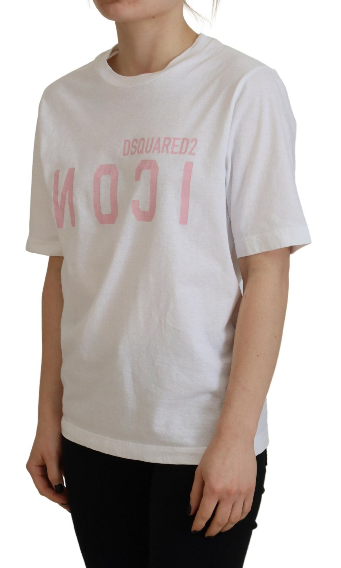 Dsquared² White Cotton Shiny Icon East Tee Crewneck T-shirt IT38 | XS