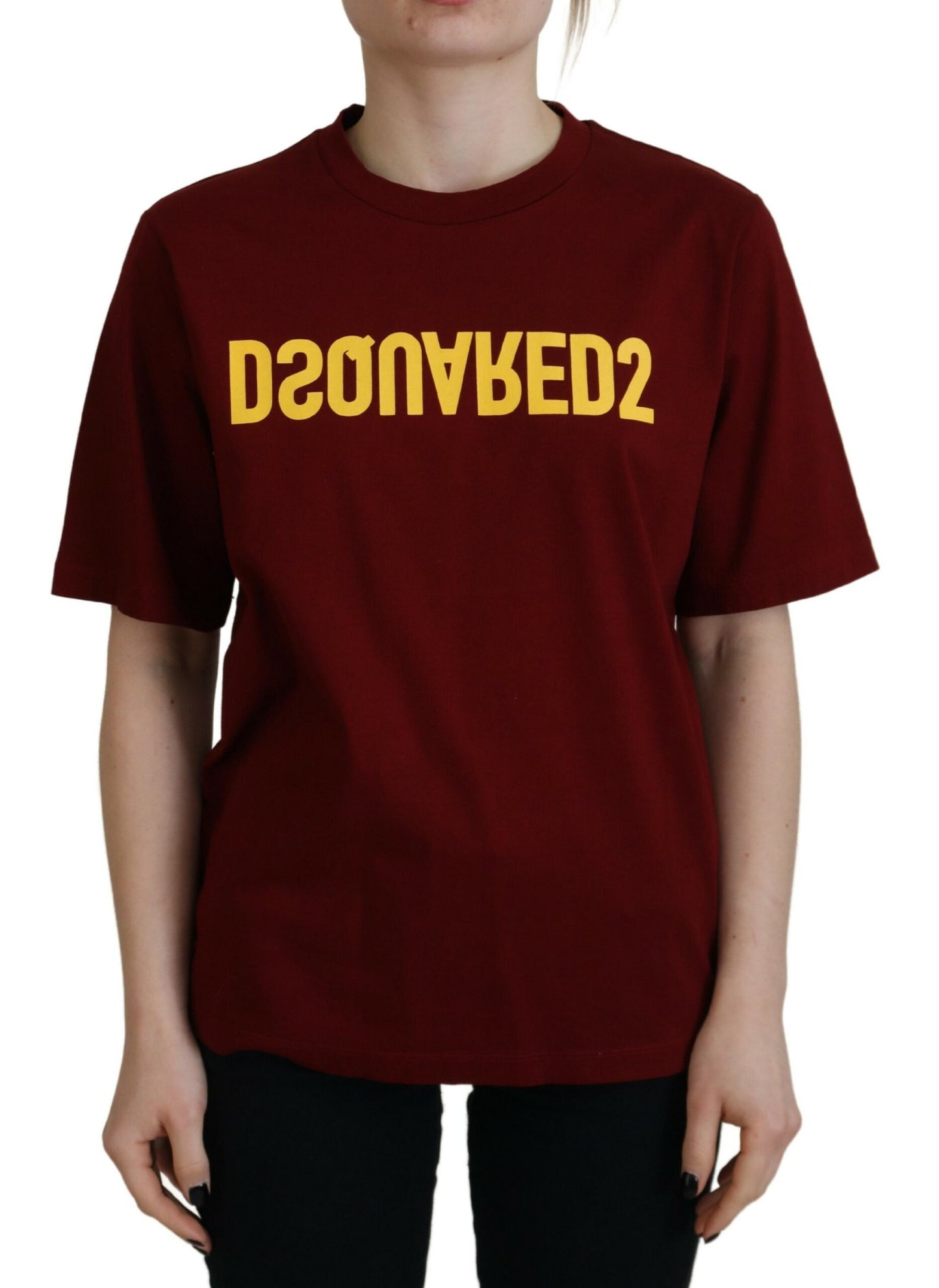 Dsquared² Maroon Logo Cotton Crewneck Short Sleeve Tee T-shirt IT38 | XS