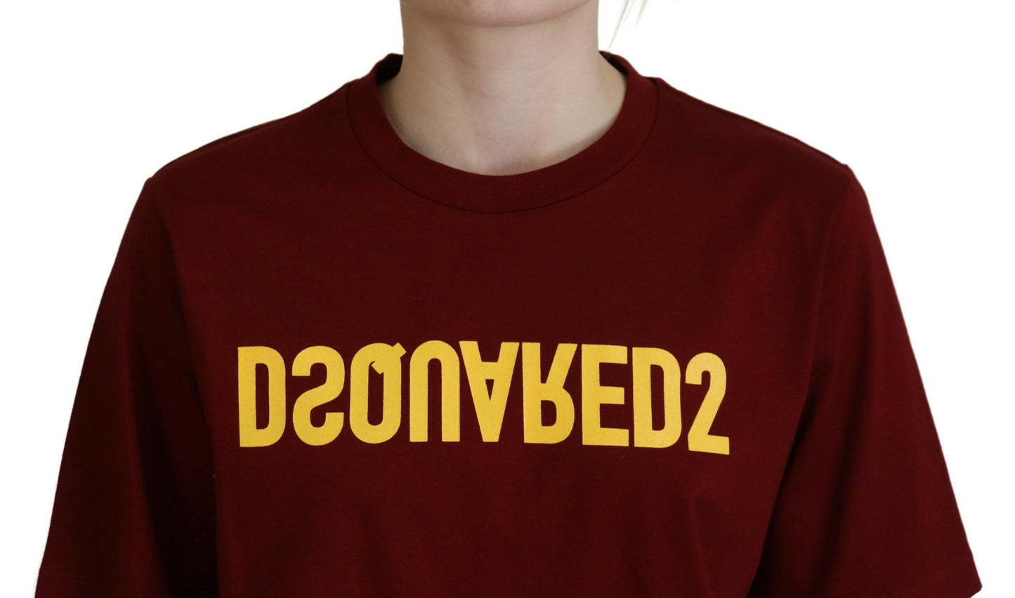 Dsquared² Maroon Logo Cotton Crewneck Short Sleeve Tee T-shirt IT38 | XS